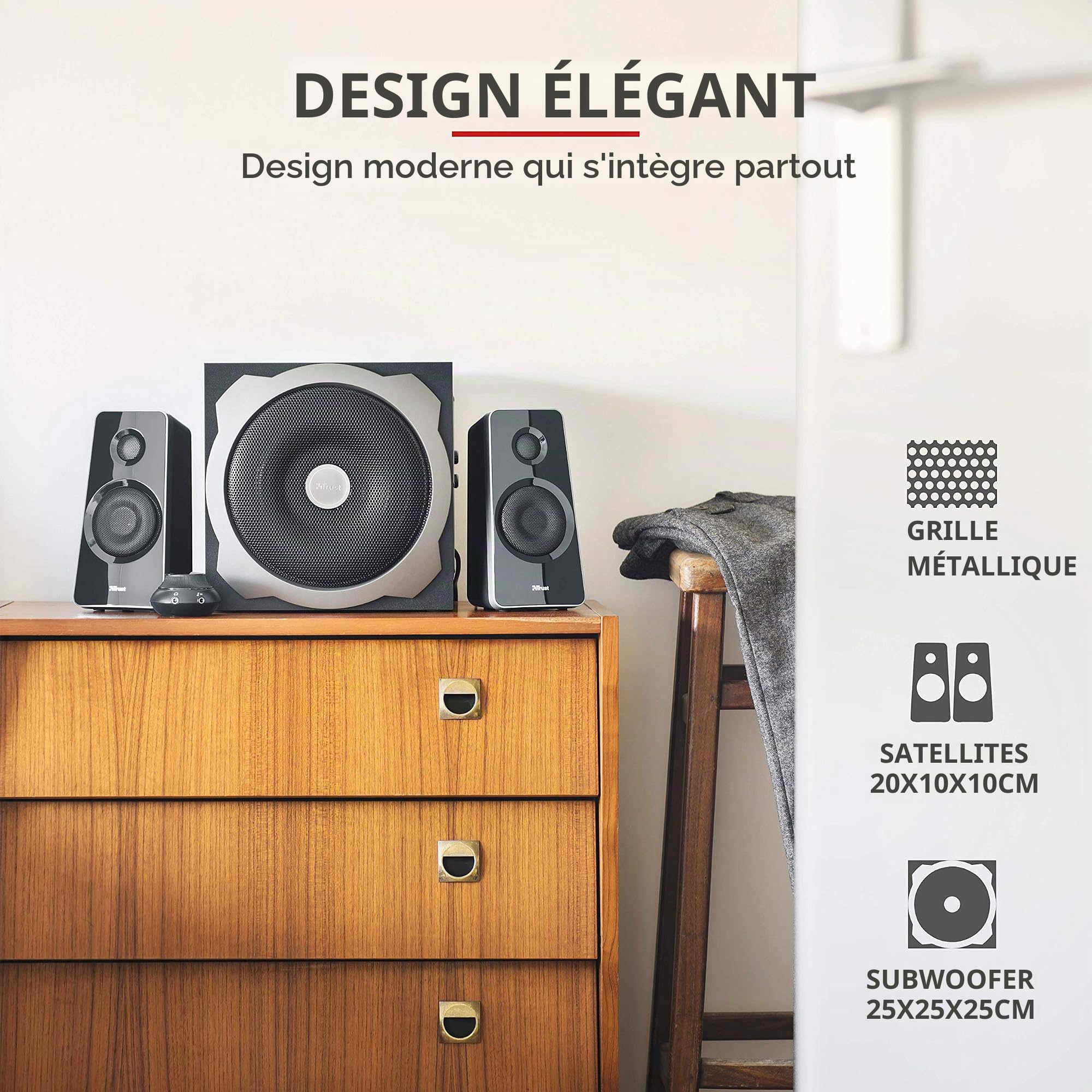 Trust Tytan Enceinte PC 2.1 avec Caisson de Basses pour Ordinateur (120 Watt) - Noir & StarTech.COM Câble Audio stéréo Slim 3,5 mm de 90 cm - M/M