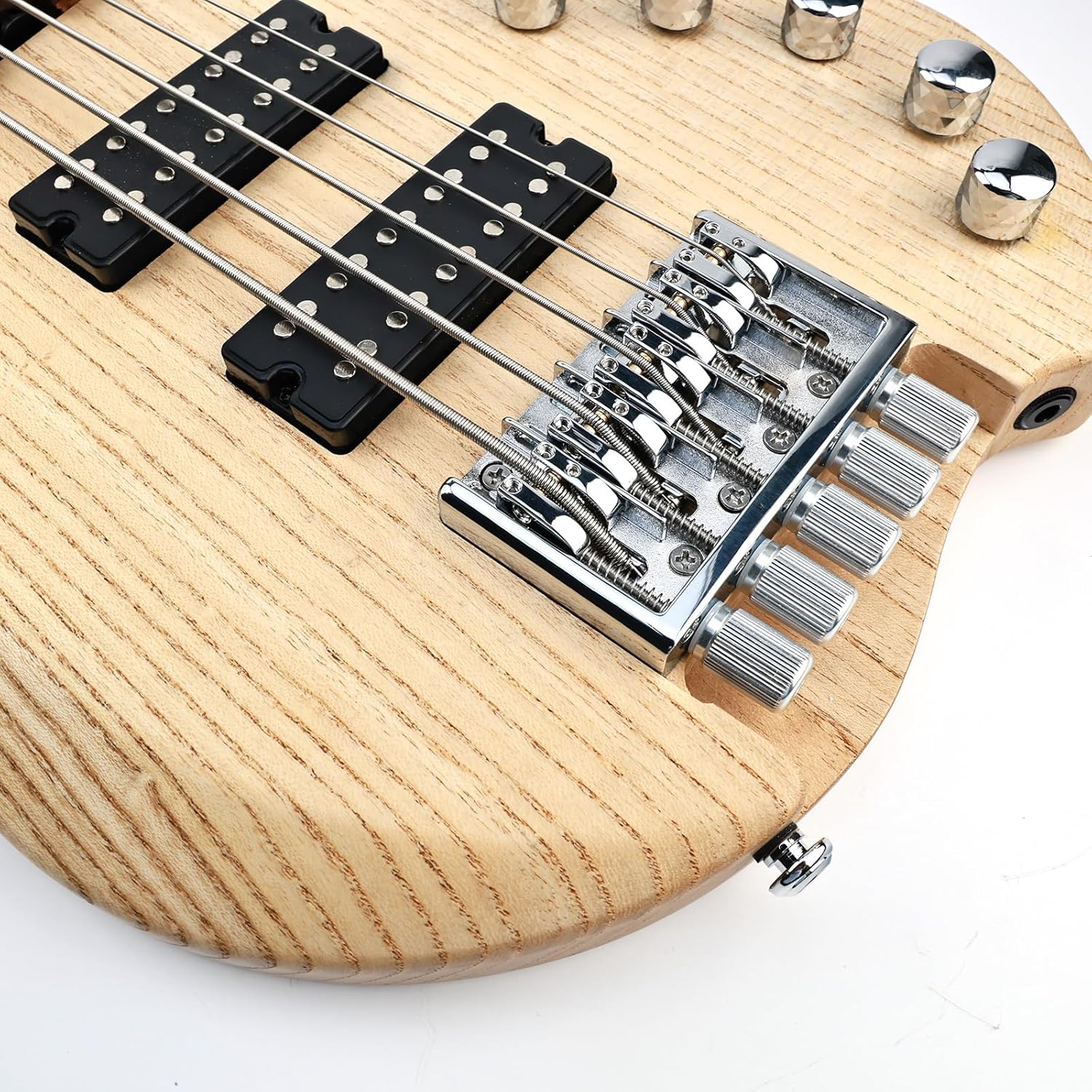 Zinc Alloy High Mass 5-String Headless Bass Bridge ，Superior Sustain & Resonance Fixed Bridge，18mm(3/4") String Spacing Adjustable，5-String Headless Bass Replacement Parts （Chrome）