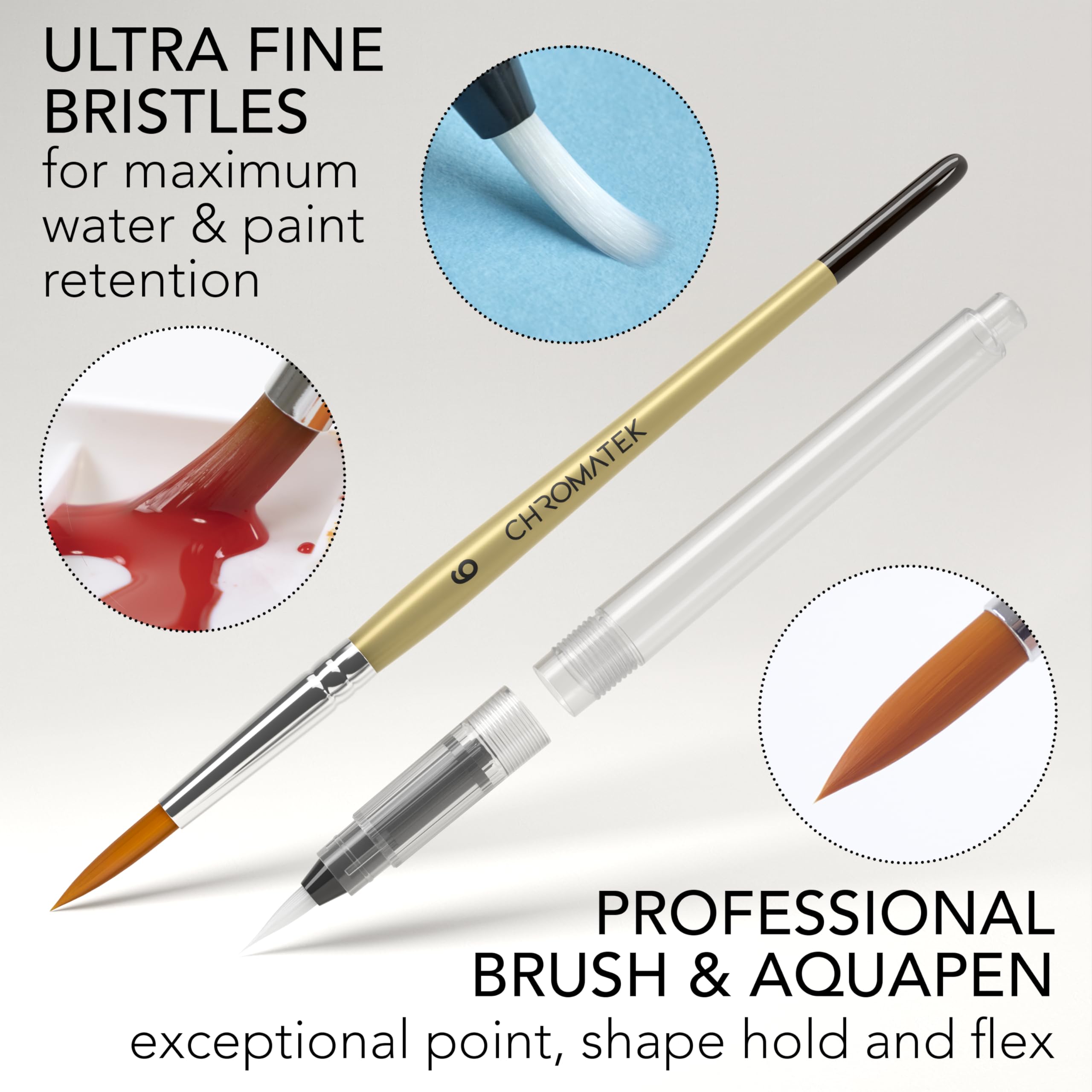 CHROMATEK Set van 108 aquarelpennen | Inclusief 15 pagina's pad en online tutorial | 5 aquapens | Unieke 100 kleuren | Echte pennen | Gemakkelijk mengbaar, levendig en glad
