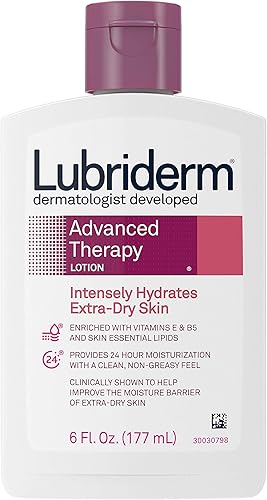 Lubriderm Loción Hidratante de Terapia Avanzada con Vitaminas E y B5 Hidratación profunda para Piel Extra Seca Fórmula No Grasa 6 fl oz Pack de 10