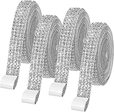 Rhinestones Diamond Ribbon, 4 Rolls Diamante Strips Trim Self Adhesive Silver Glitter Resin Crystal Bling Ribbon Stickers for Crafts