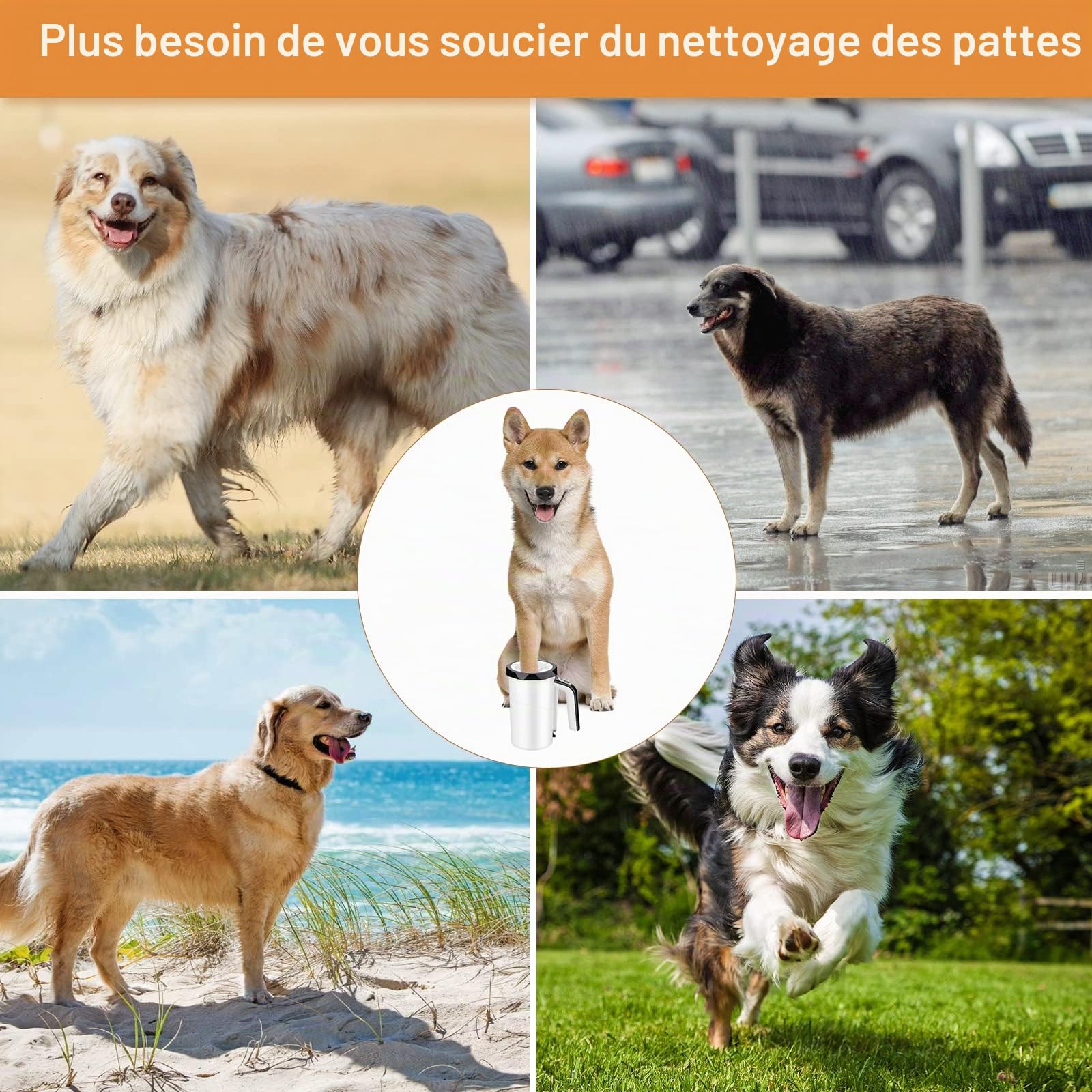 Nettoyeur Pattes pour Chien avec Brosse Amovible Silicone Souple, 2400mAh | 7.4V, Lave Pattes pour Chien Rechargeable avec Brosse Amovible Silicone Souple, Noir