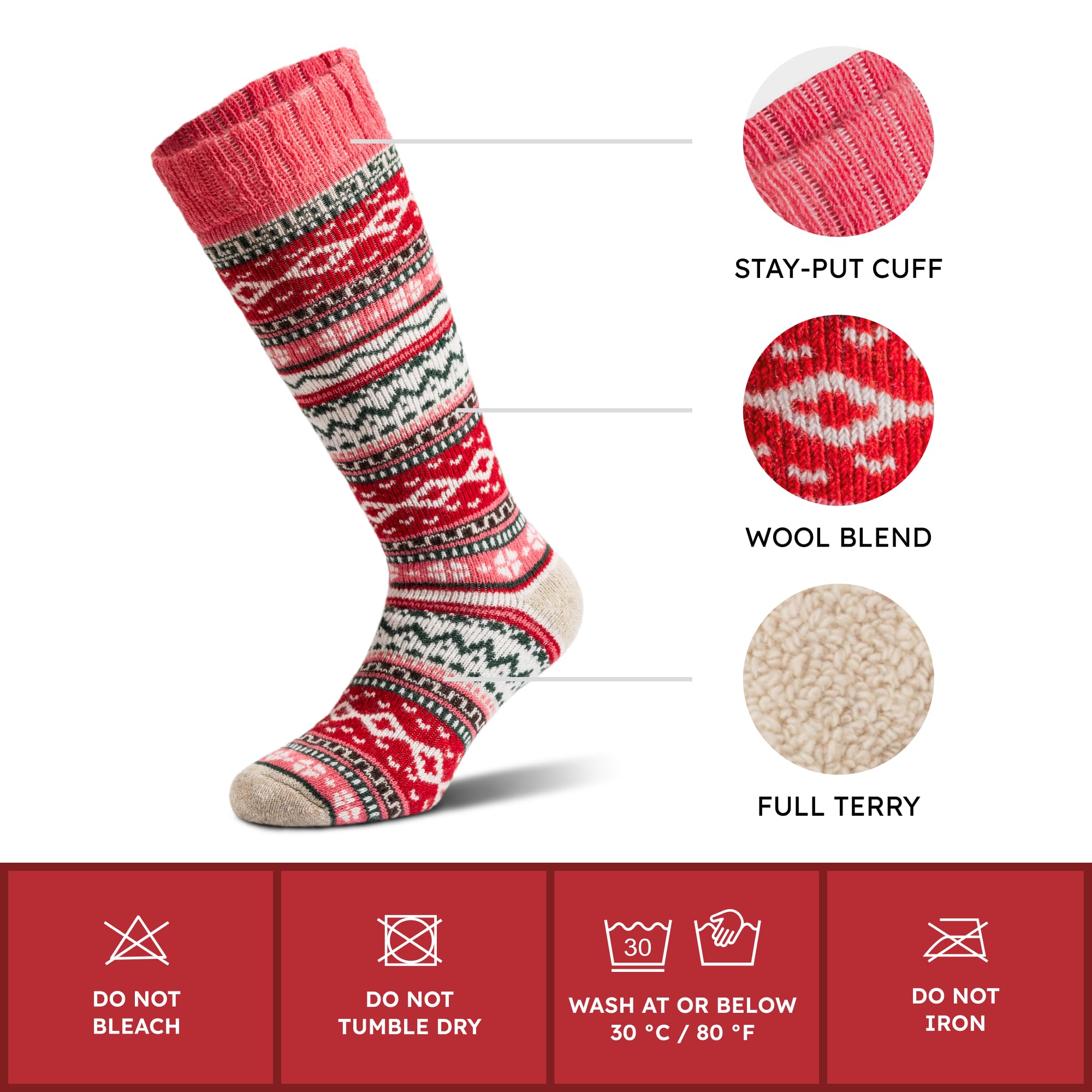 NORDIC Socks 2 Pary, Podkolanówki z Wełny Merynosów dla Mężczyzn & Kobiet, Zimowe Skarpety, Ciepłe Skarpety, Wygodne Skarpety