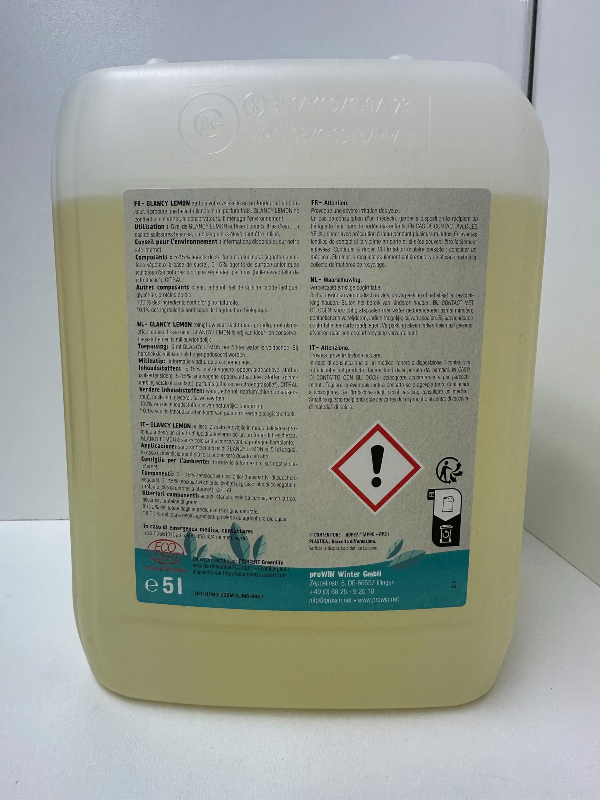 proWIN GLANCY LEMON 5L - Sparpreis - Spülcreme mit Zitronenduft