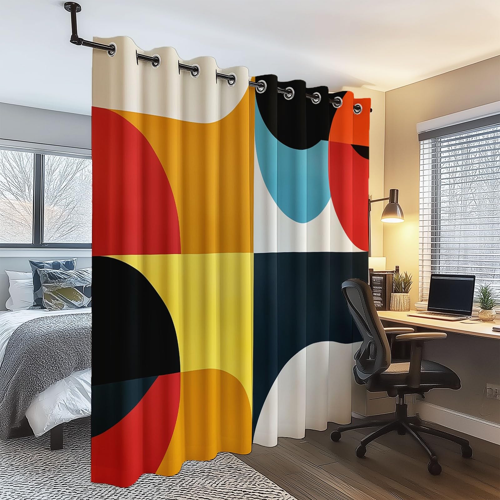 Rideaux Isolants 110L X 215H cm (2 Panneaux), Motifs Géométrie Simple, Tenture Opaque Gris Clair pour Grande Chambre Coloré