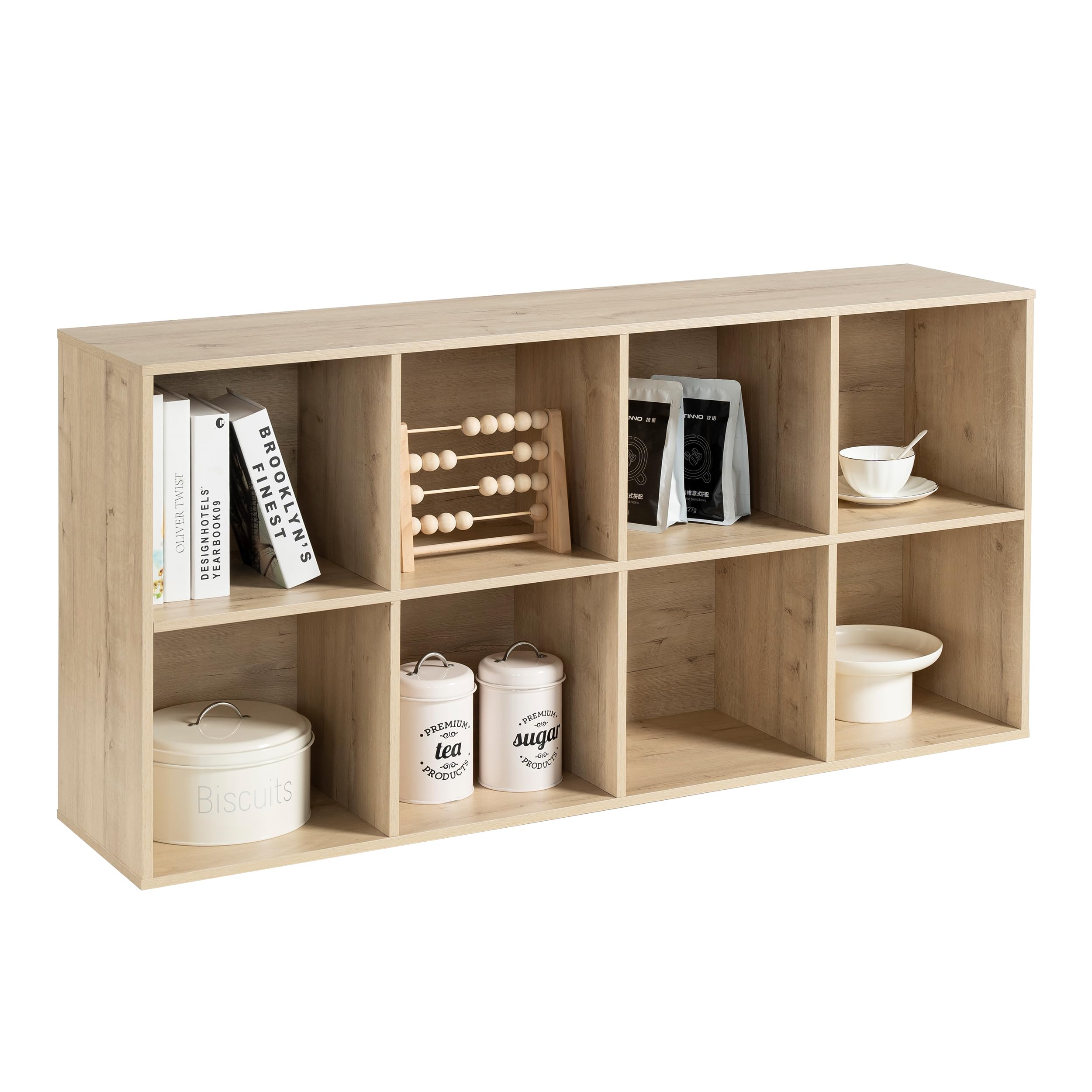 8 Cube Storage Organizer Bookcase, Wood Decorative Open BookShelf, Large Tall Closet Cubical Storage Unit with Back Panel for Living Room, Nursery, Toy, Home Office(White-Oak, 8 Cube Bookcase)