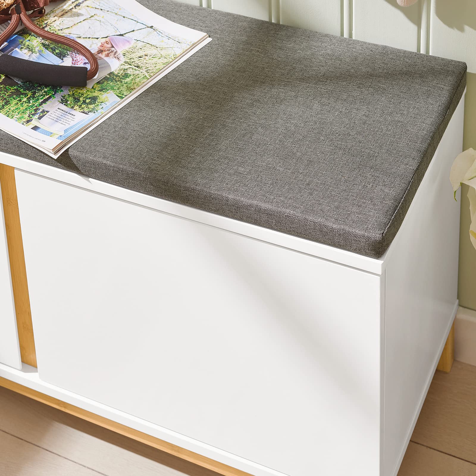 SoBuy Panca Scarpiera Ingresso con Seduta, Cassapanca Contenitore da Interno con 2 Ante, in Legno ingegnerizzato + Bambù 90x34x46cm Bianco FSR117-W
