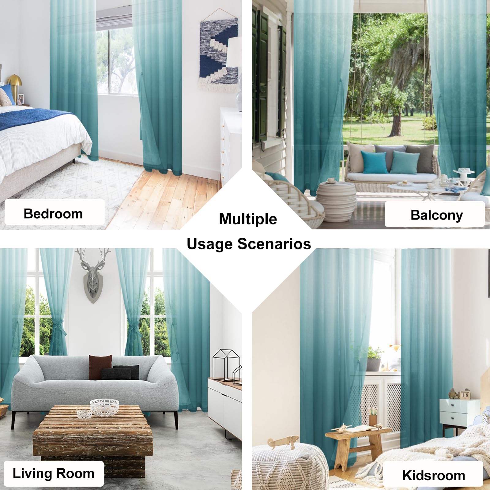 Tende in voile sfumato con occhielli blu 175 x 140 cm