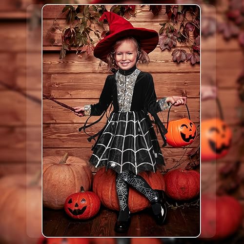 Miniatura 7 de Jiuguva Disfraz de araña de 2 piezas para niña, vestido de araña de muchos brazos con medias para niños, leggings para niños de 4 a 6 años, fiesta