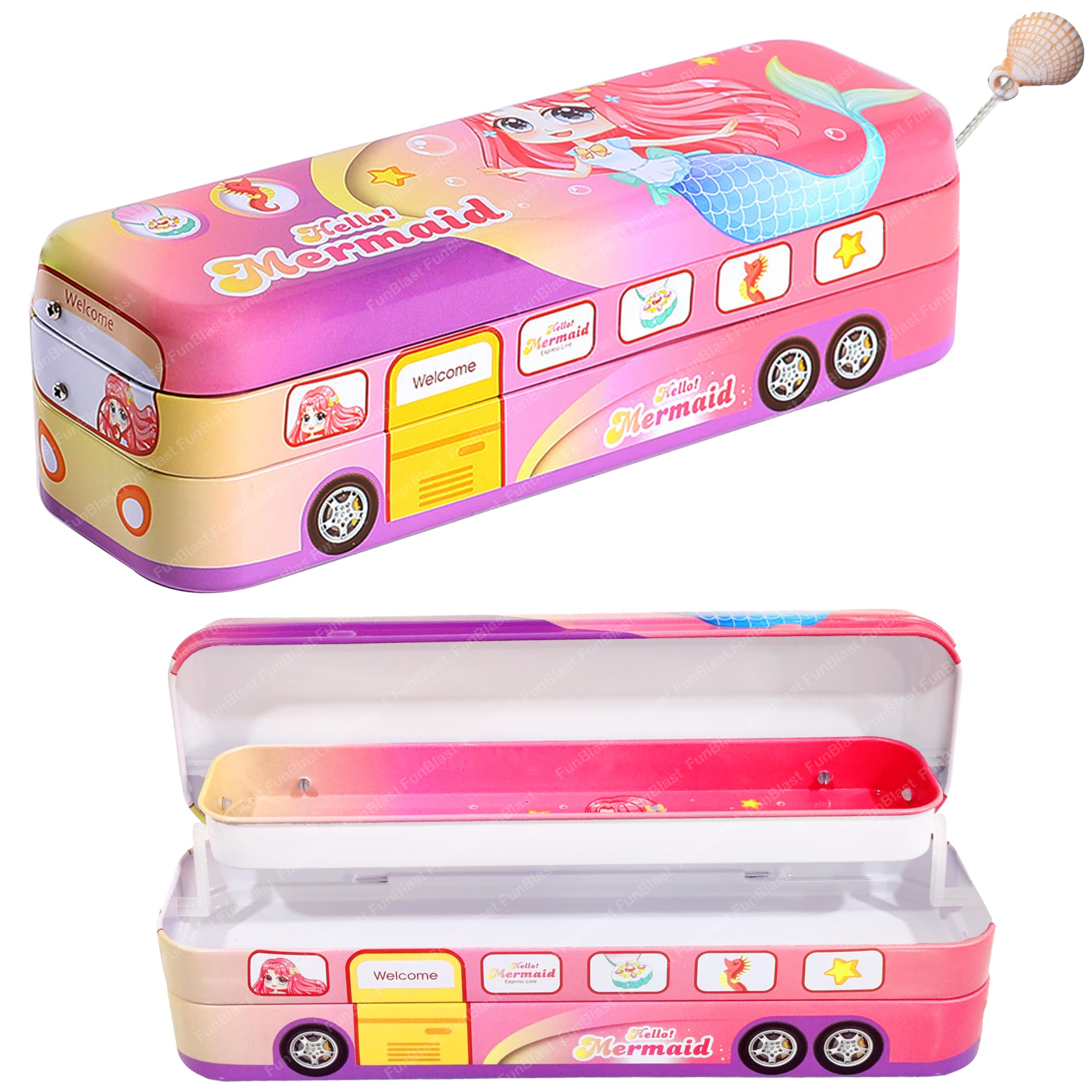 FunBlast Pencil Box for Kids – Metal Pencil Box with Moving Tyres, Geometry Box, School Supplies for Kids, Return Gifts for Kids, Stationary Organizer for Kids (Mermaid) (B0D1MMWXW6) Amazon Price History, Amazon Price Tracker