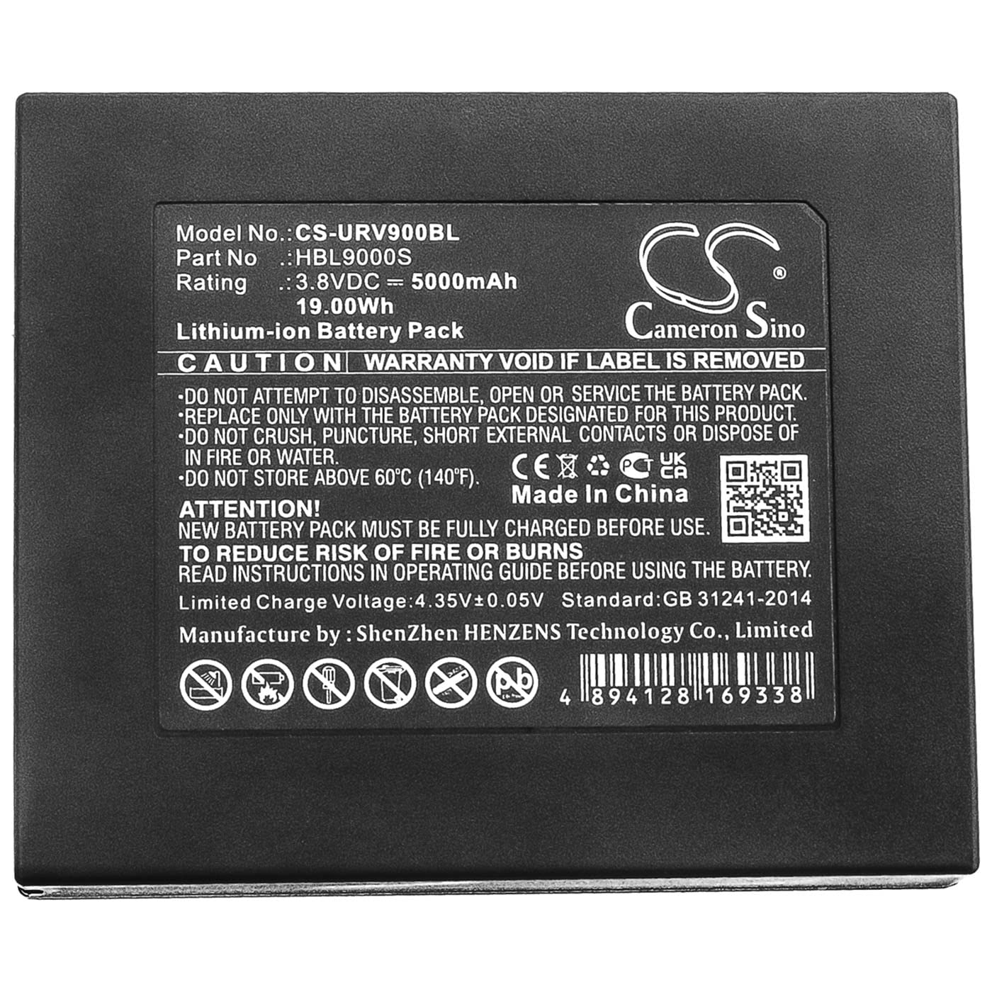 Cameron Sino Battery for Urovo i9000s PN:Urovo HBL9000S 5000mAh / 19.00Wh