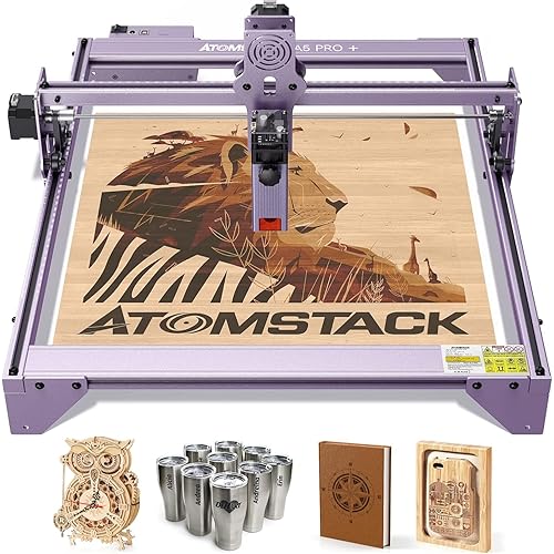 ATOMSTACK A5 Pro Desktop Laser Engraver, 5W Ultra-Fine Compressed Spot Laser Engraving & Cutting Machine with All-Metal Frame, Fixed Focus, for Wood, Metal, Acrylic, Leather & DIY Craft Projects