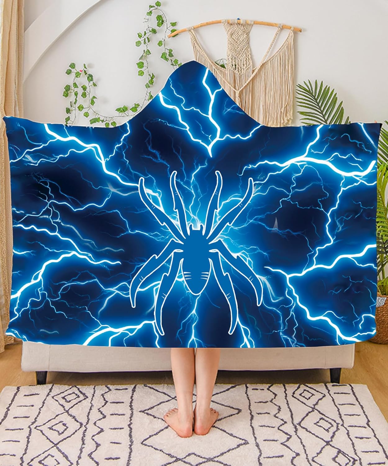 FunnyGifts Lightning Wearable Blanket Hoodie Bath, Pool, Beach Towel 40x60 Inches Kids Costume Gifts for Boys Teens Soft Plush Throw Fluffy Fuzzy Blanket for Christmas New Year Valentines