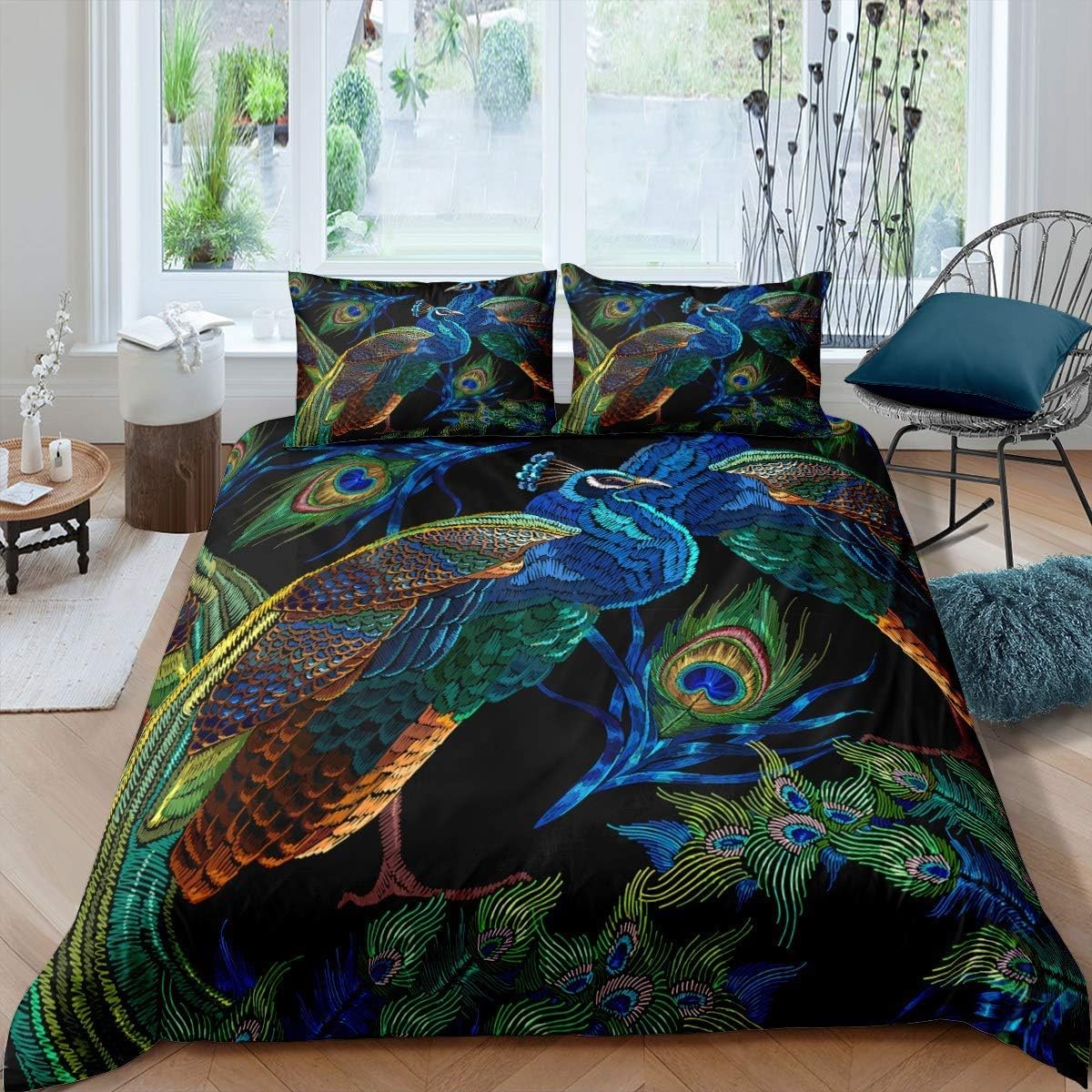 Housse De Couette 140x200 Cm Motif Paon Vert - Microfibre Réversible, 1 Taie D'oreiller 65x65 Cm | Fermeture Zip, Attaches D'angle, Lavable Machine - 8