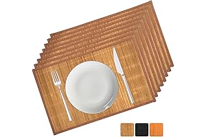 Japanese Style Set of 8 Bamboo Placemats with Fabric Border