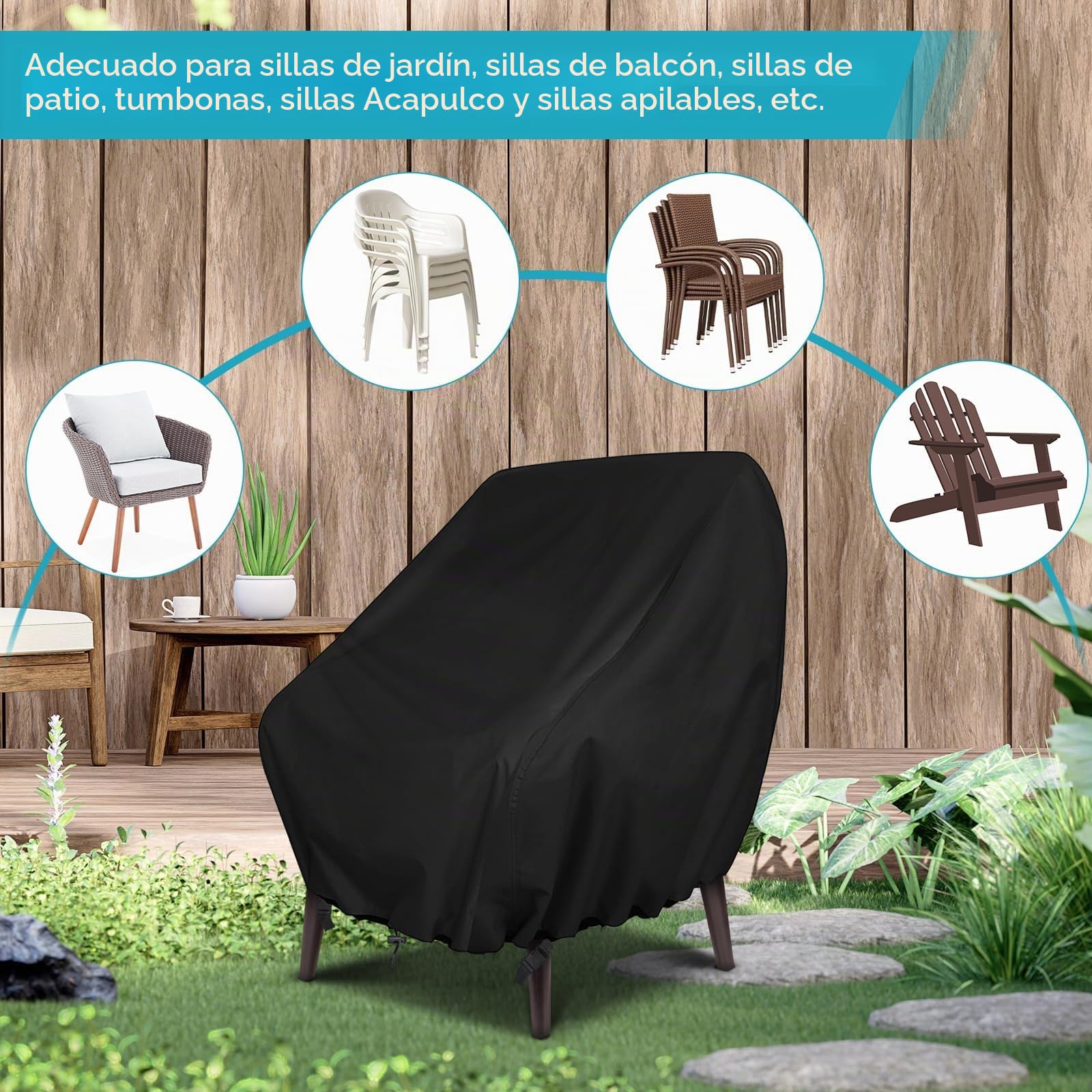 GARPROVM Funda protectora para sillas de jardín, 2 piezas, 89 x 97 x 74 cm, funda para sillón, resistente a la intemperie, tela Oxford, muebles de jardín, lona para sillas de balcón, sillones lounge