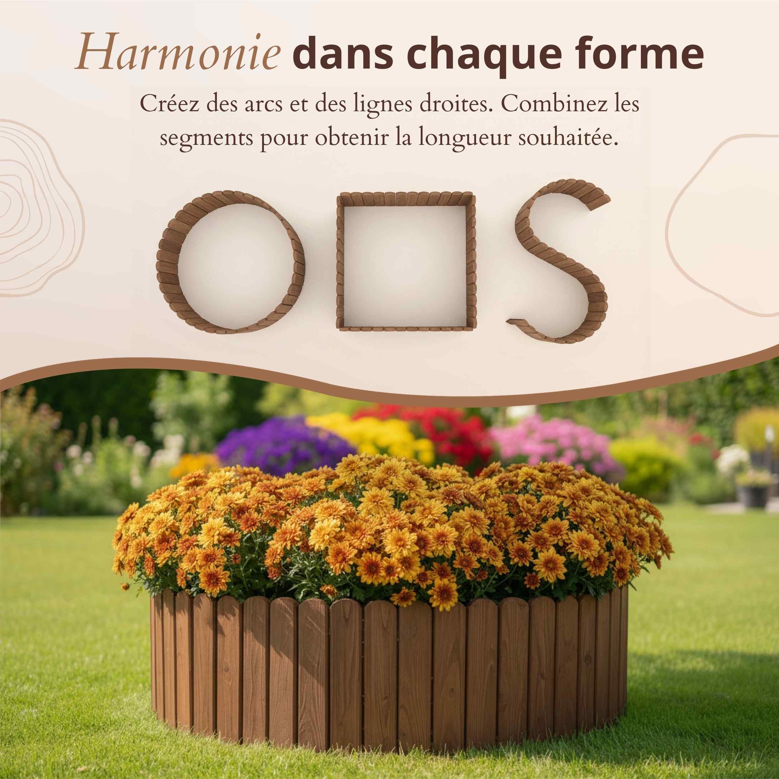 Floranica Bordure de Jardin en Bois 30 x 100 cm Brune Bordurette de Pelouse Bordure de Gazon avec piquets Bordure de Parterre