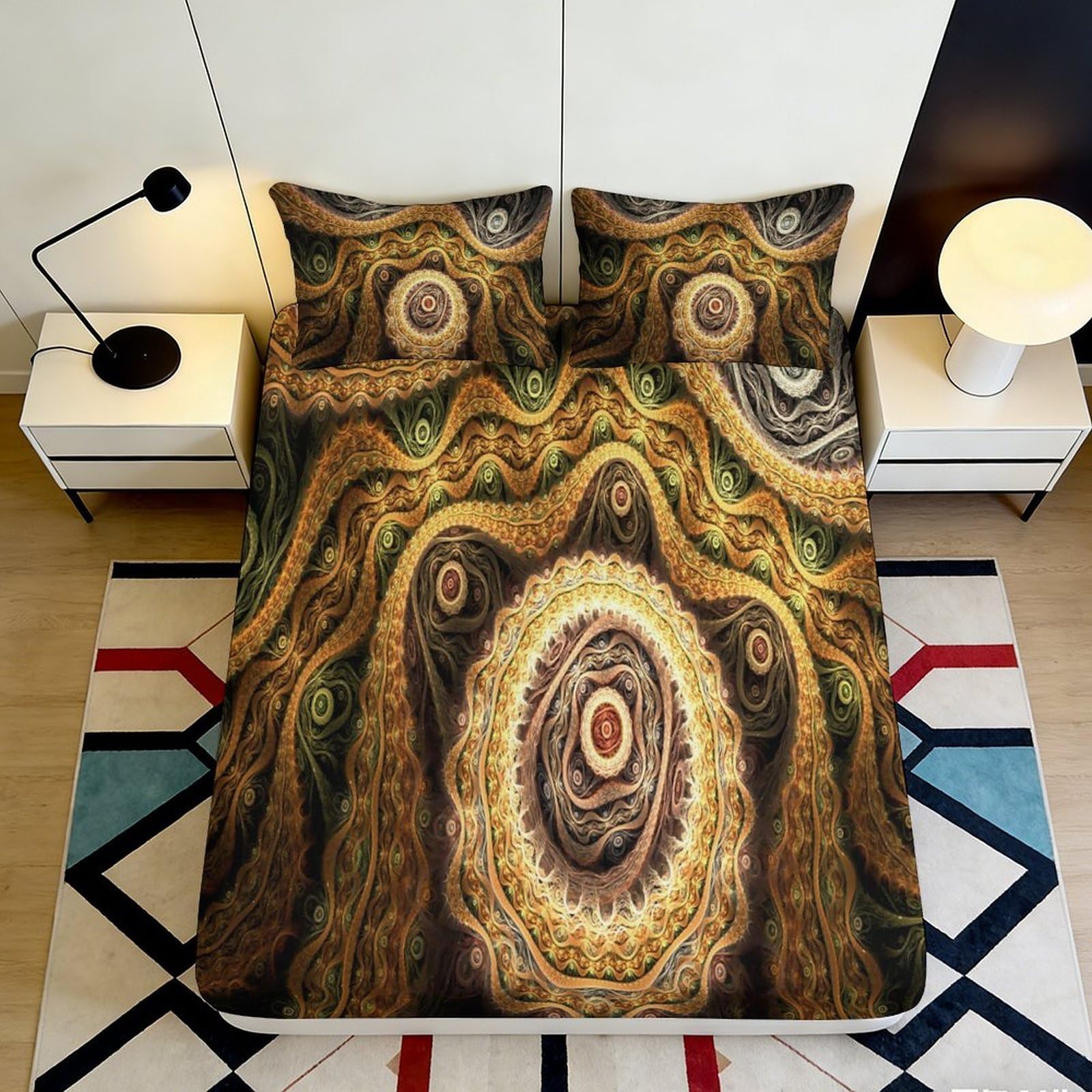 Pnayamiorkfel Style-7 3D Printed Abstract Mandala Fitted Sheet Microfiber Soft Anti-Slip Artistic Bed Cover For Bedroom Decor 90X200x25cm