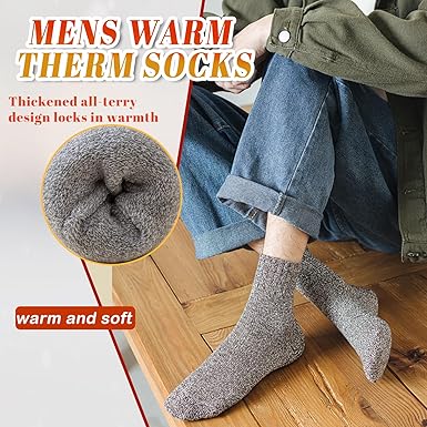 Calze Termiche Regalo Uomo Natale: 5-Pk Calze Lana Uomo Spugna Calzini - Foto 8