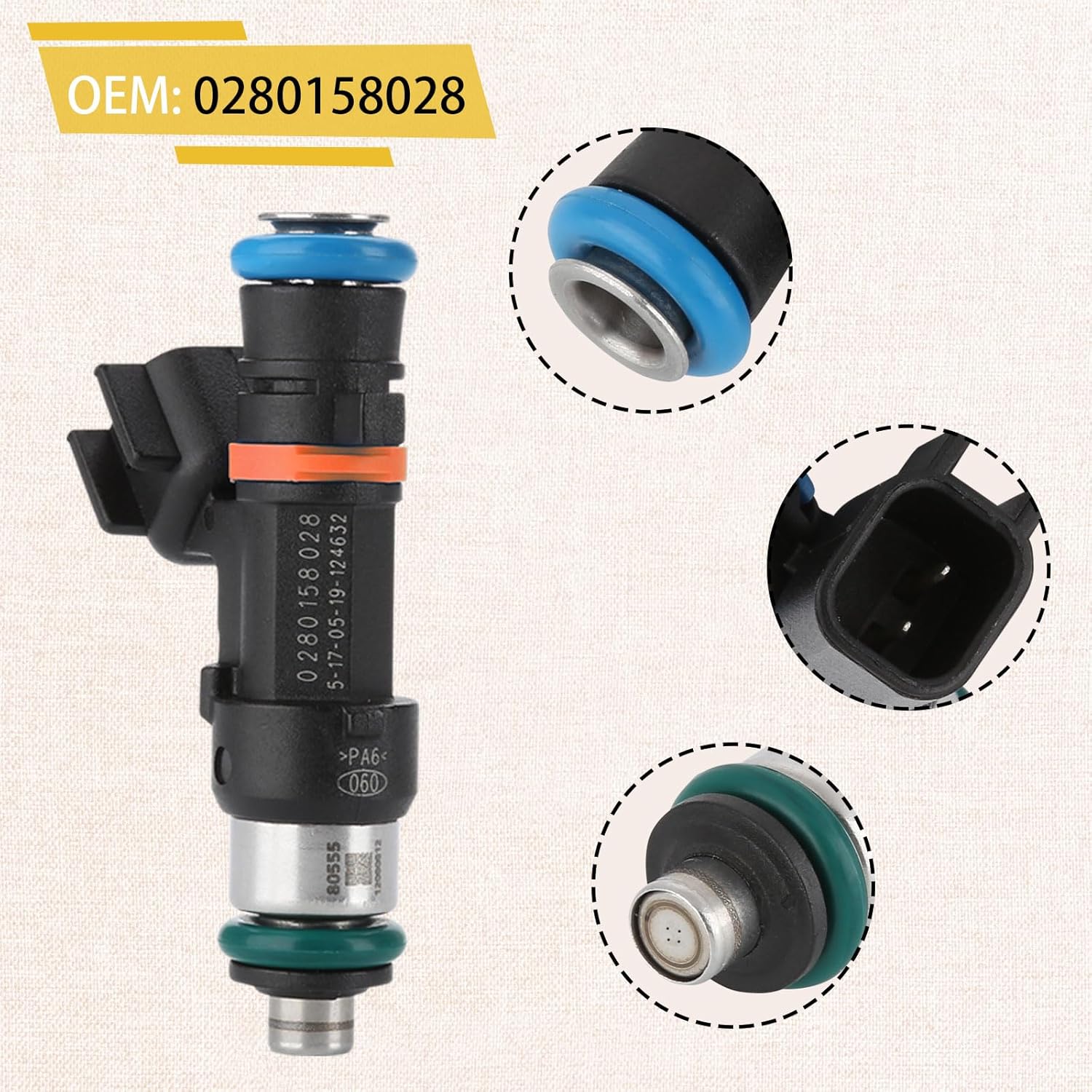 04591986AA OE V6 24V MPI Fuel Injectors,Compatible with/Dodge 2.7L 3.5L Nitro Charger Journey 2005 2006 2007 2008 2009 2010,Compatible with/Chrysler 4.0L Town&Country |4 Holes| |Set of 6|