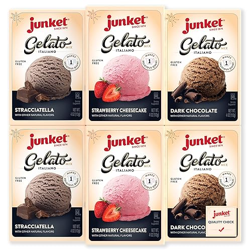 Junket Mezcla de gelatos Stracciatella (chocolate con vainilla), chocolate negro y tarta de queso de fresa, mezcla de helado de gelato casera para