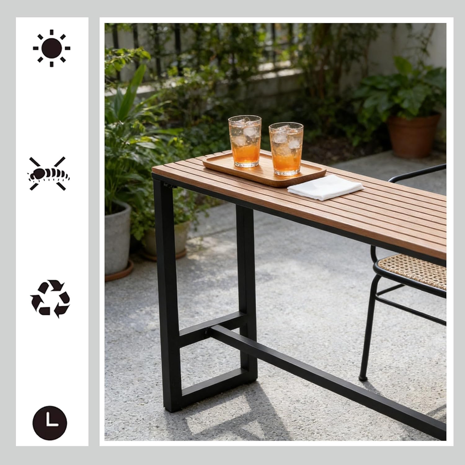 Narrow Outdoor Bar High Top Table Long Rectangular Counter Height Pub Table with Steel Legs for Outdoor Balcony Kitchen Coffee Shop Patios(180cm/71in)
