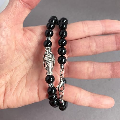 Miniatura 4 de 8mm Black Onyx Mens Necklace, Sterling Silver Accents, 18-22in Custom Length - Handcrafted in USA