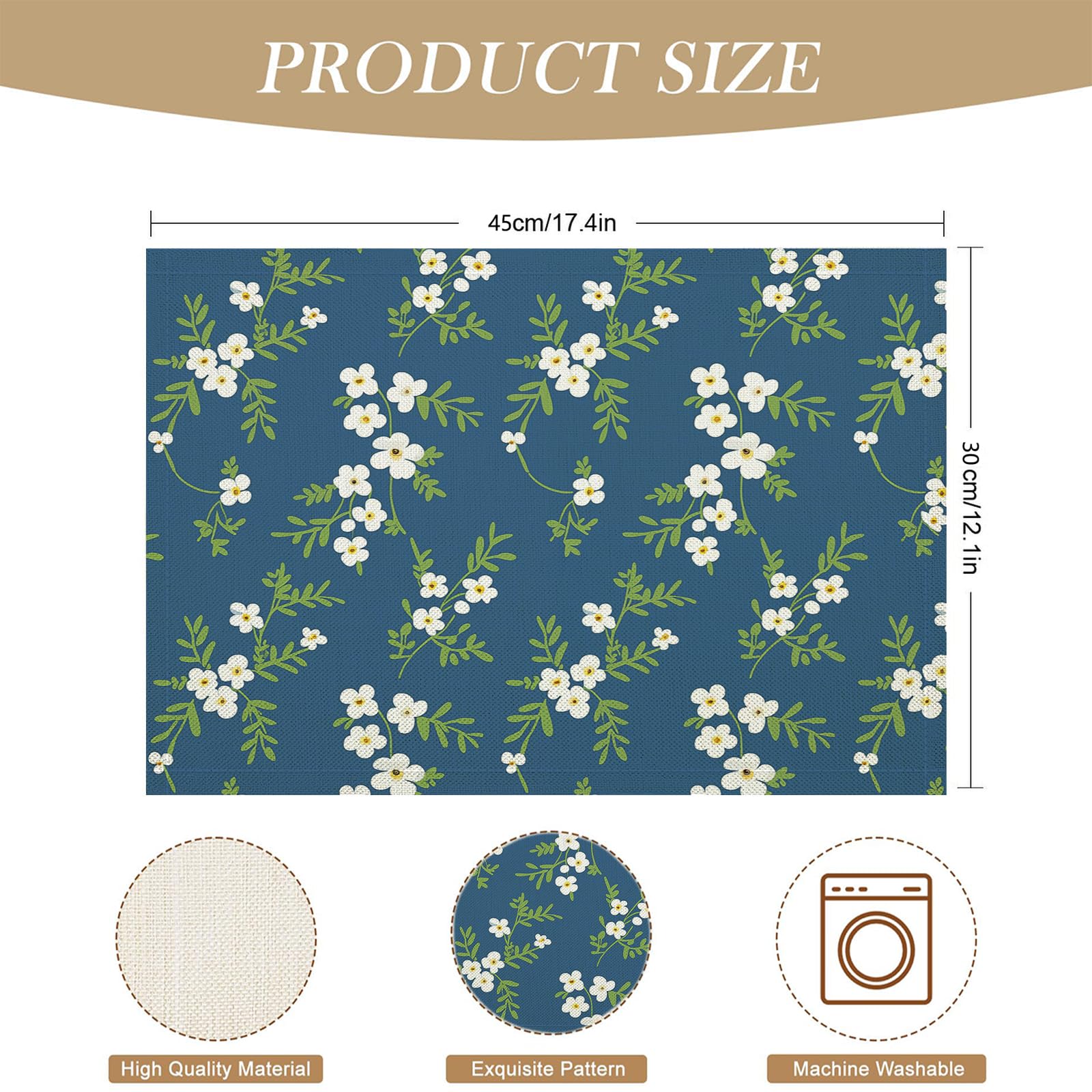 Tovaglietta Americana Fiori Semplici in Cotone Lino Rettangolare - Tovagliette Set di 8 Piccoli Cento Fiori Resistente al Calore per La Cucina, Il L'Ufficio, 30 x 45cm