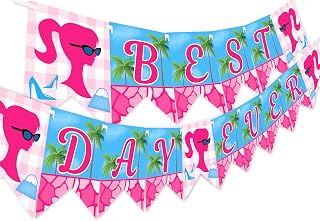 Pink Gingham Glamour Girl Best Day Ever Banner Pennant - Best Day Ever Party Decorations - Glamour Girl Party Supplies - Banner