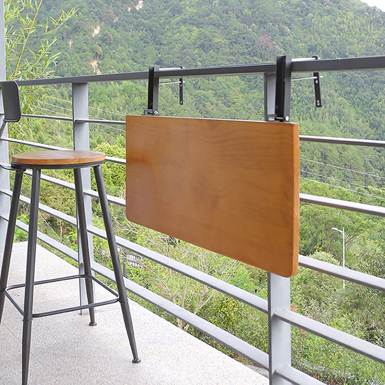 Mesa Colgante, mesas auxiliares Ajustables para Uso Exterior, Escritorio Plegable para balcón o terraza, Estante para Ordenador para barandilla de terraza, Soporte Elevador Plegable, Estante