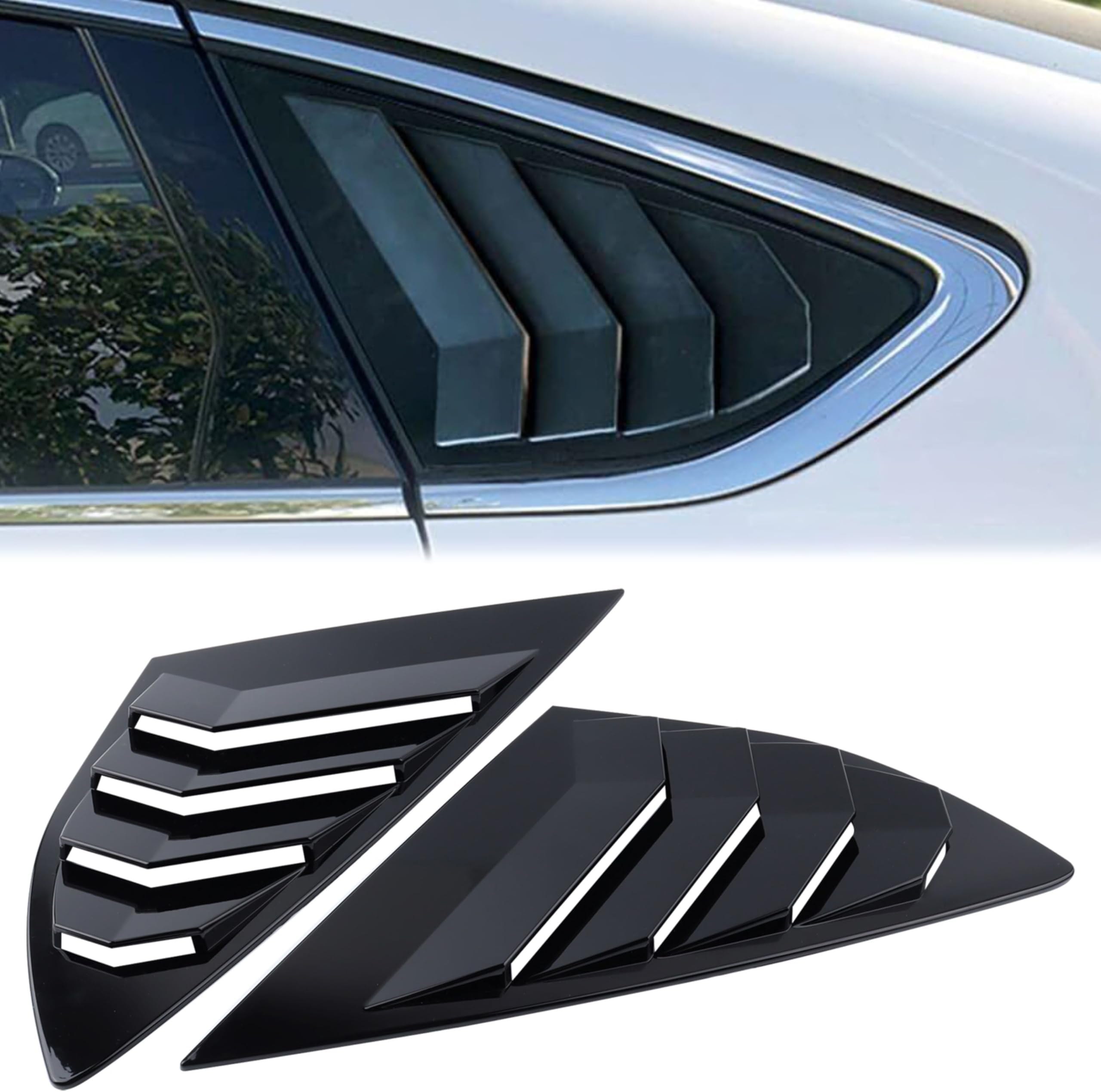 ABS Rear Side Window Louvers FIT Ford Fusion 2013-2021, Carbon Fiber Style, No Drilling Required