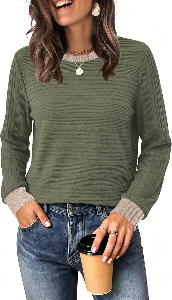 Camisas de cuello redondo de manga larga para mujer Tops de otoño Ropa de invierno