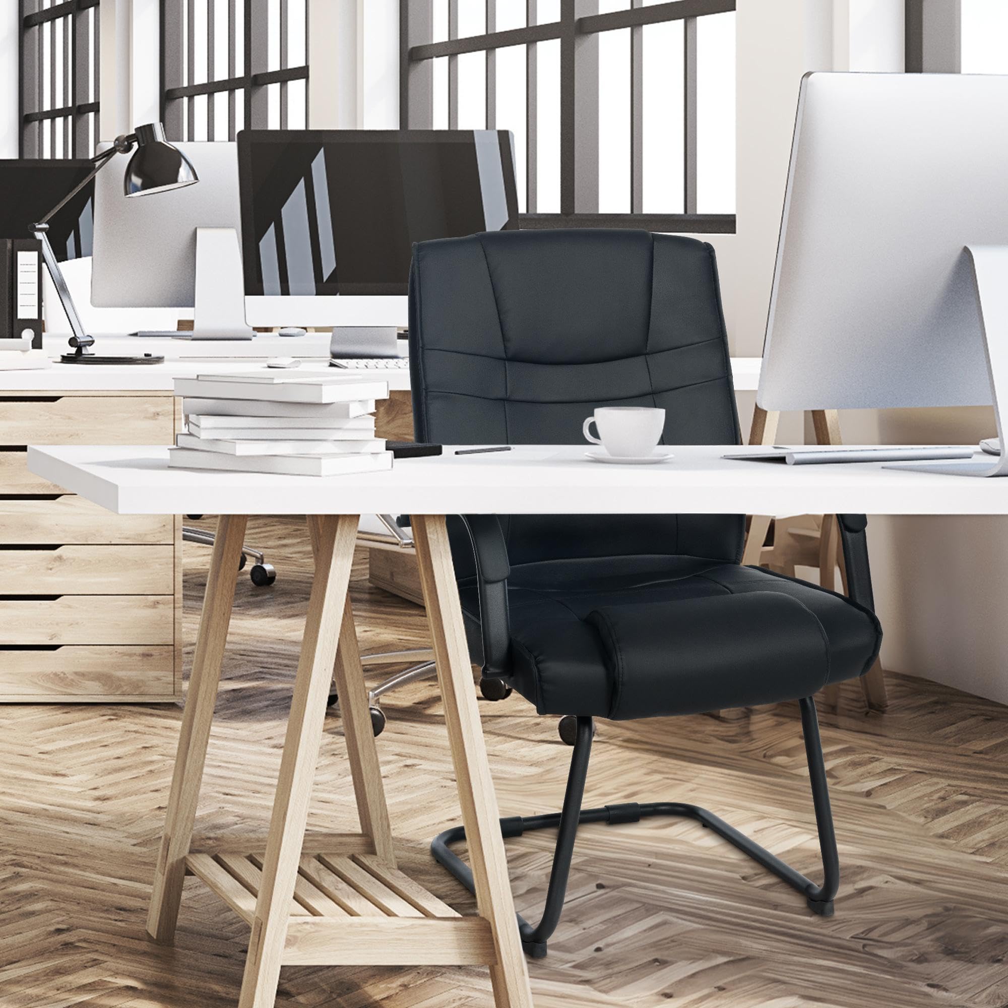 CLP Sedia Cantilever XXL Attila In Similpelle I Sedia Studio Con Imbottitura E Braccioli I Sedia Ufficio Conferenza, Colore:nero/nero