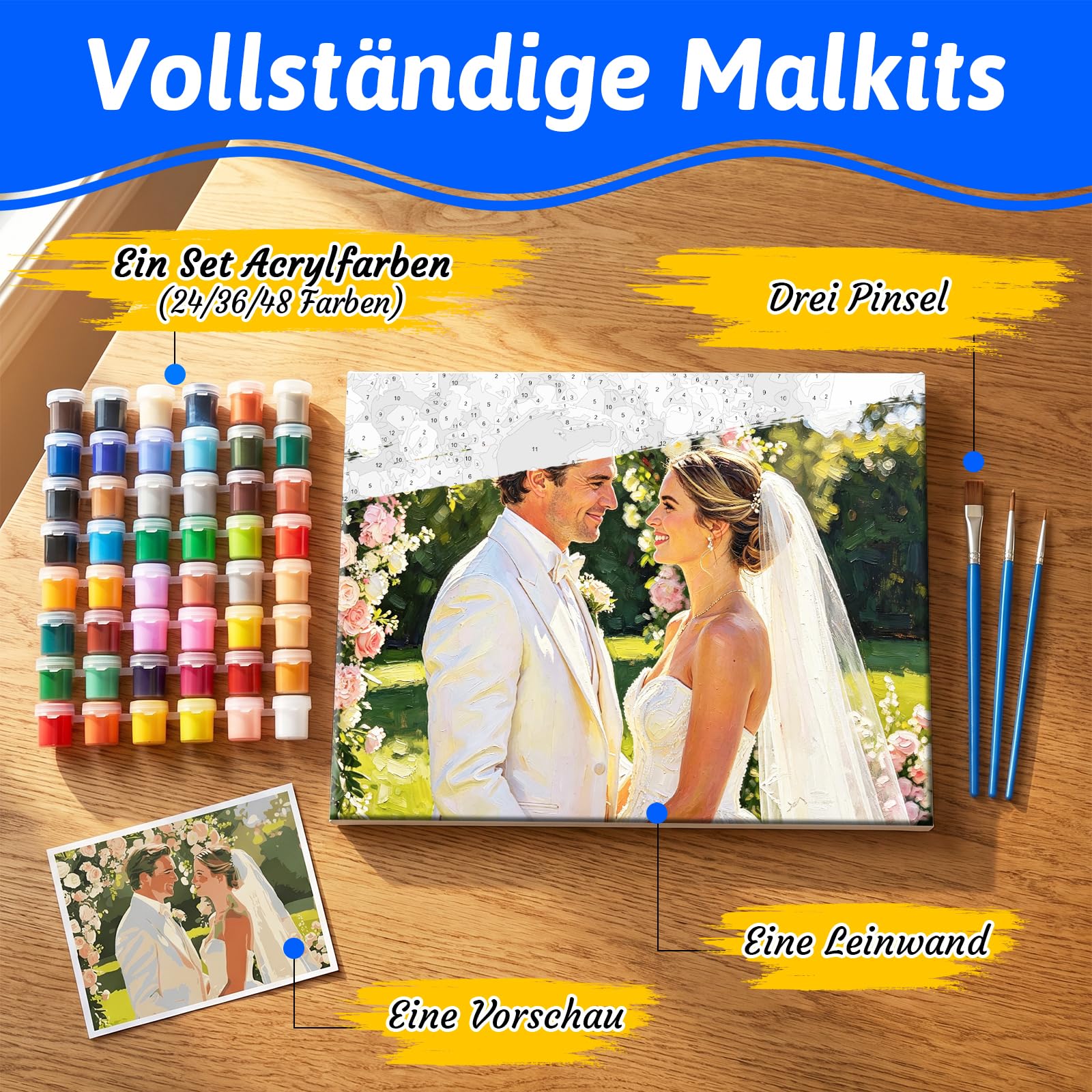 Rainsar Malen nach Zahlen Personalisierte Foto Eigenes Bild, 60x80cm | DIY Ölmalerei set für Erwachsene, 24/36/48 Farben, mit Rahmen Optional, Paint by Numbers, Geschenk für Zuhause