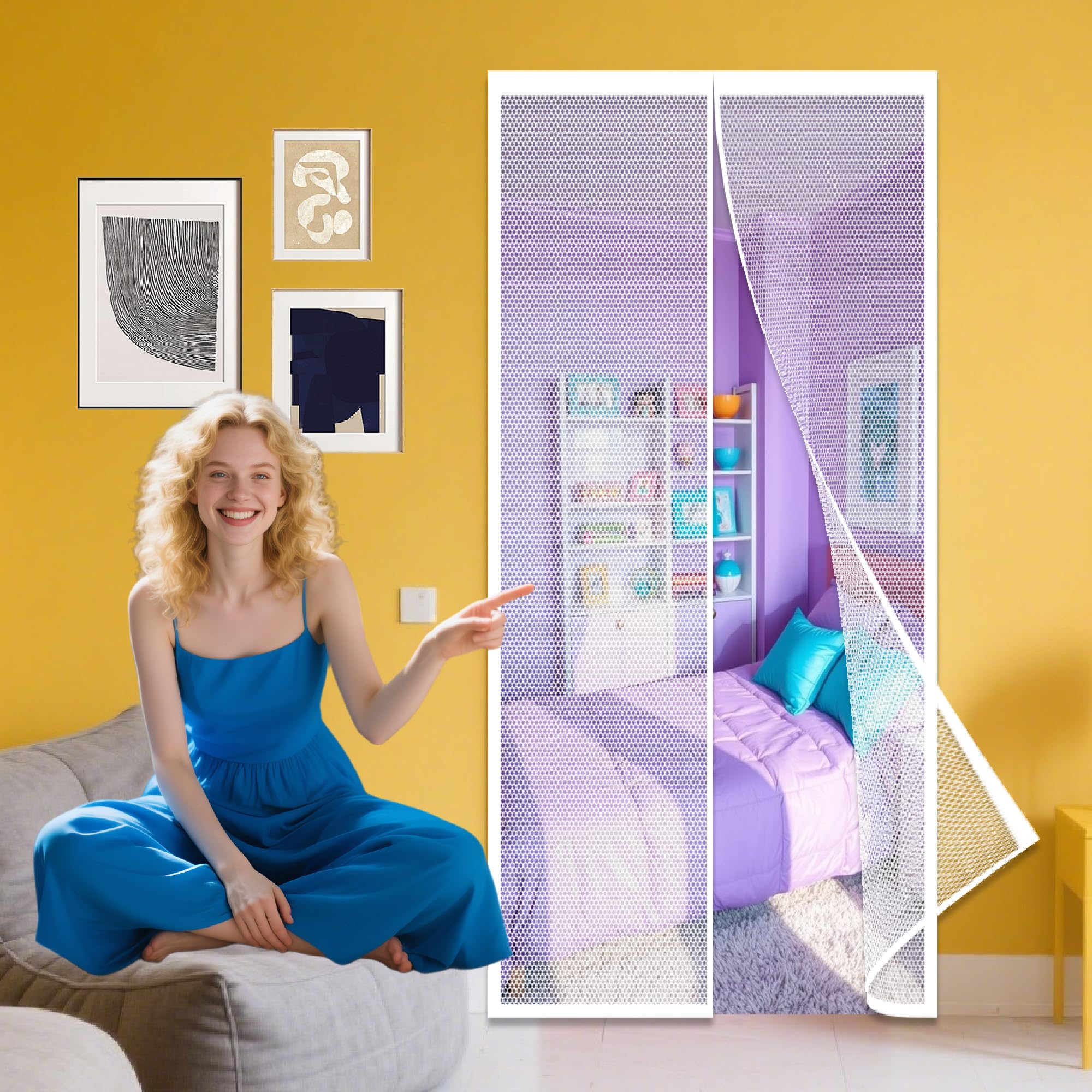 Magnetic Screen Door 116 x 200 cm Anti Mosquito Mesh Fly Curtain Automatically Closes for Patio Front Back Door, White