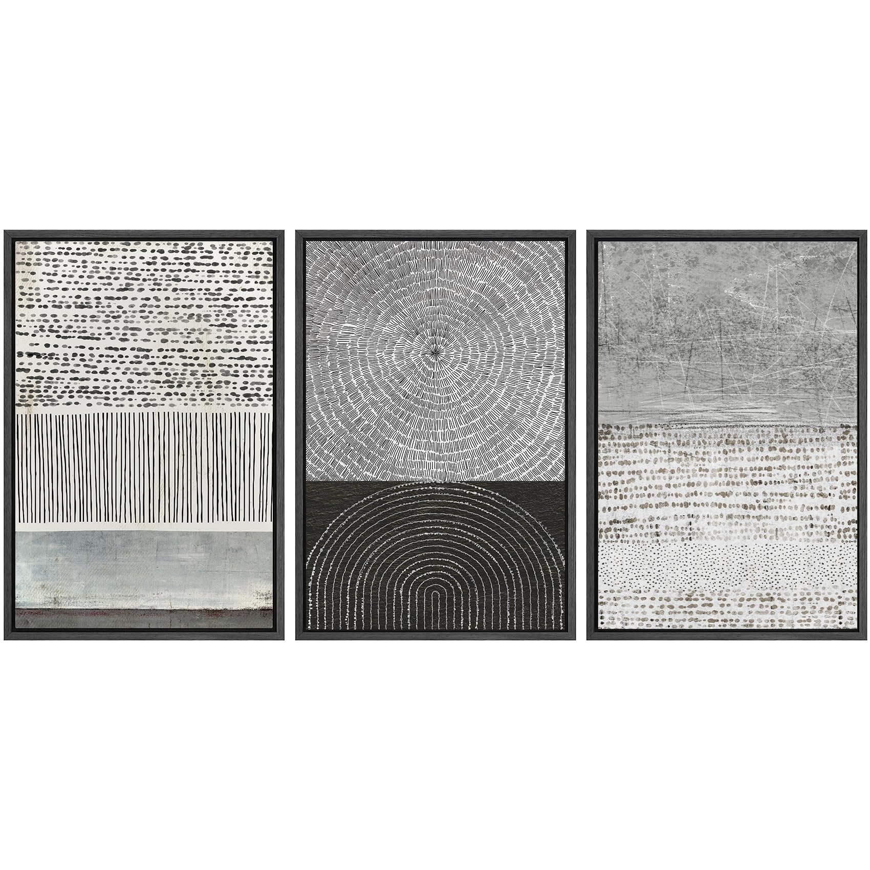 SIGNWIN Framed Canvas Print Wall Art Set Blue White Grunge Geometric Pattern Abstract Shapes Cozy Neutral Decorative Contemporary Minimal for Living Room, Bedroom, Office - 24"x36"x3 Natural — view 34