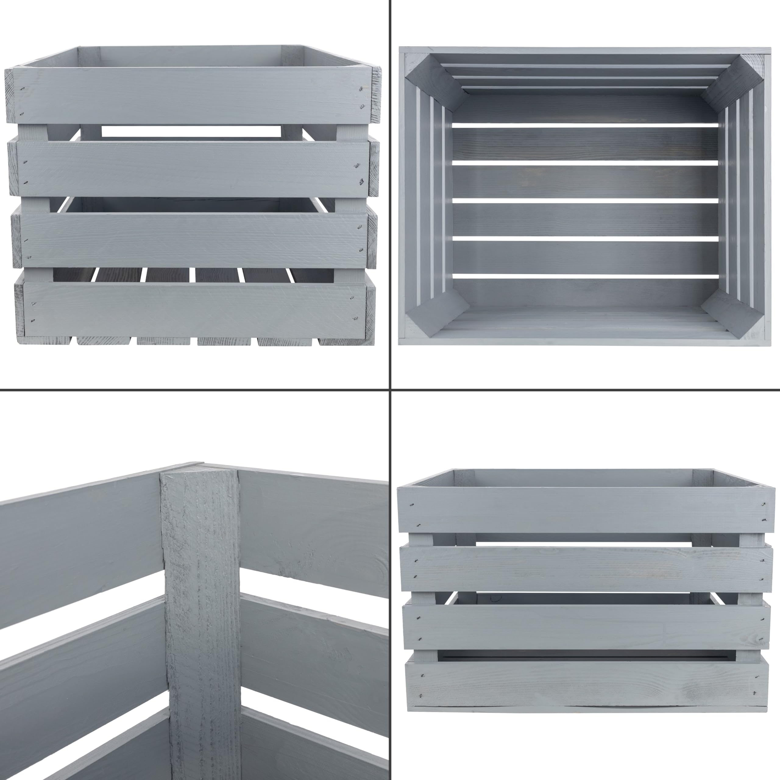 Creative DECO 3 x Caja de Madera Natural Decorativa Gris | 50 x 40 x 30 cm | Cesta de Madera Ideal para Almacenaje Regalo Decoración Bricolaje Manualidades | Documentos Juguetes Herramientas