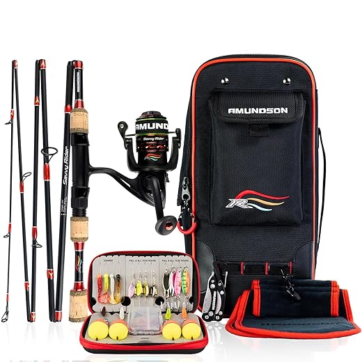 Amundson Fishing Rod and Reel Combo Automatic Expansion Graphite Carbon Rod Aluminum Spool Reel Portable Travel Camping Kit All Season All Weather Fishing Lures for Beginner and Angler Fishing Gift