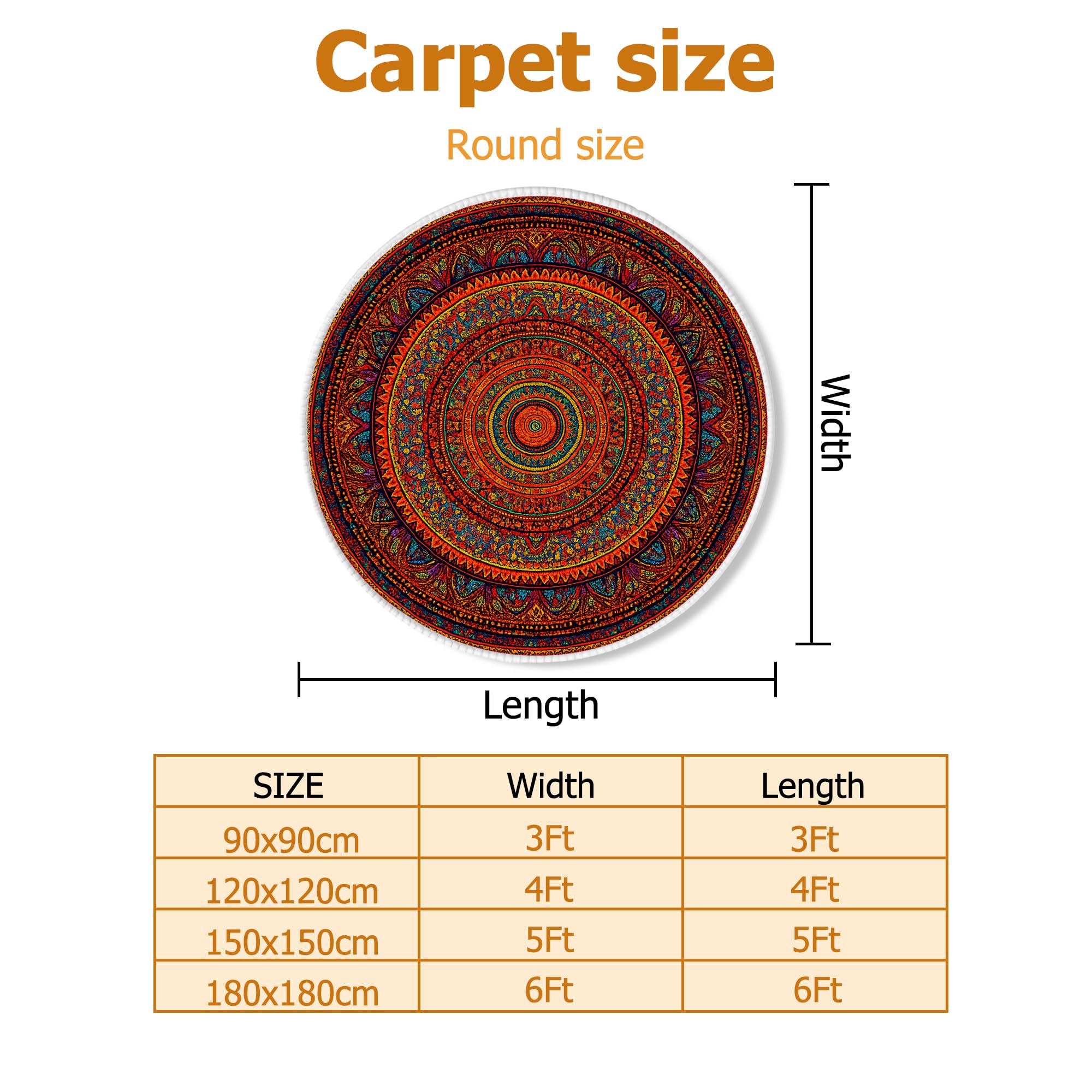 Tapis mandala bohème ethnique, floral, géométrique, été, rouge, dos antidérapant, tapis de sol pour salon, chambre à coucher, nouvelle maison, salle à manger, 1,8 x 1,8 m
