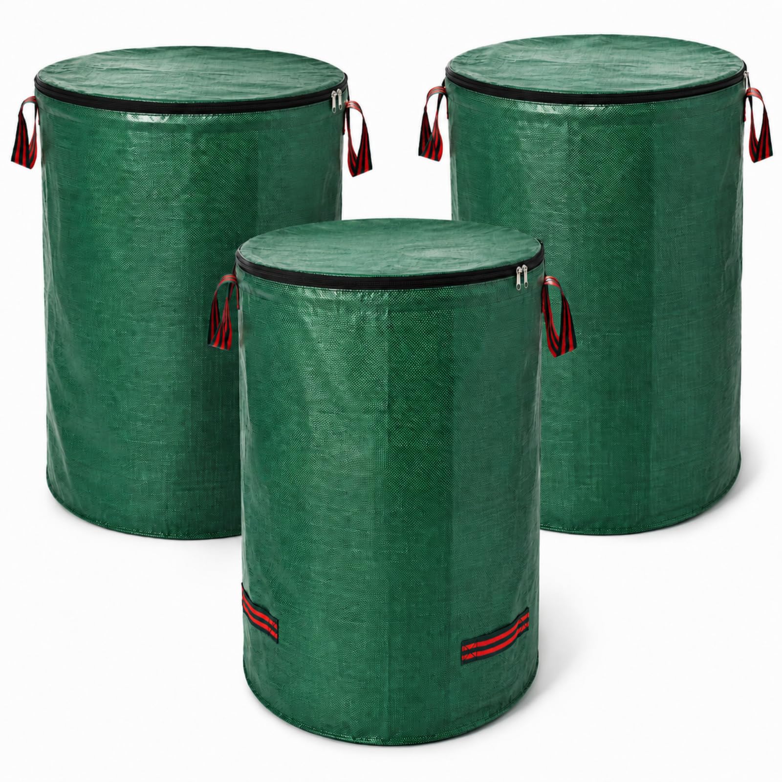 Sacchi Giardinaggio, 3 × 500 L, 4 Manici e Coperchi con Zip | 3 Sacchi da Giardino Riutilizzabili da 500 L con 4 Manici Rinforzati, Anello di Sostegno e Coperchio con Zip