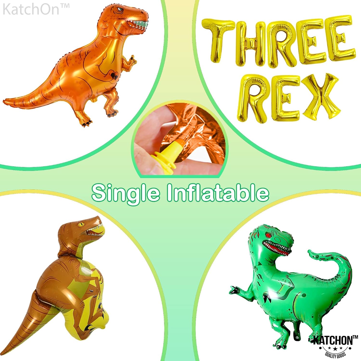 Giant, 48 Inch Three Rex Balloons - Gold Three Rex Birthday Party Decorations | Light Green Number 3 Balloon - 40 Inch | Dinosaur Birthday Party Supplies | 3 Balloon, 3rd Birthday Decorations for Boys