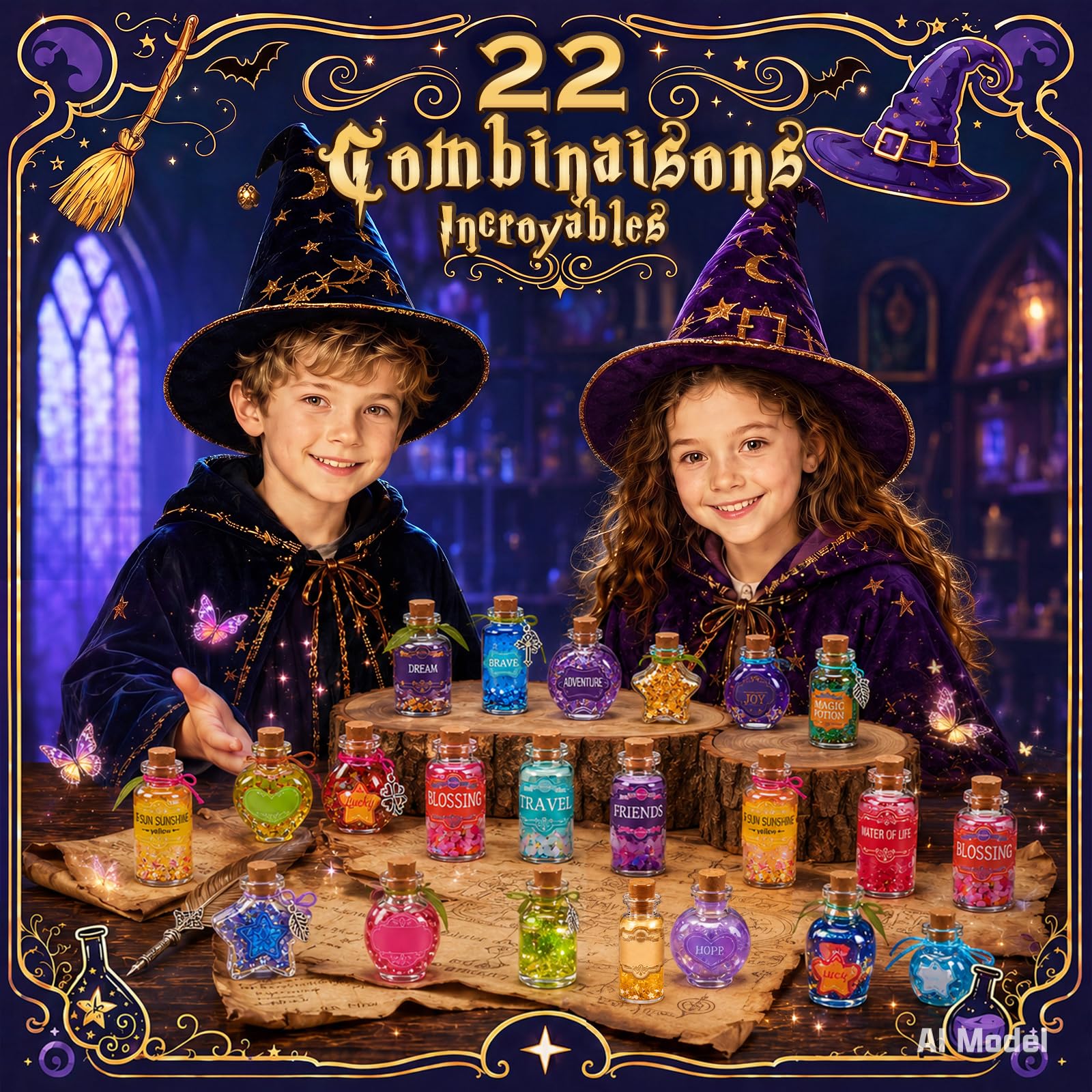 Wothfav Potion Magique Enfant, Mélange 22 Bouteilles de Potion Magique, Set de Potion Mystère Vintage pour Enfants, Kits de Potions de Fées, Jouets Artisanaux pour Garçons et Filles, Cadeaux Créatifs