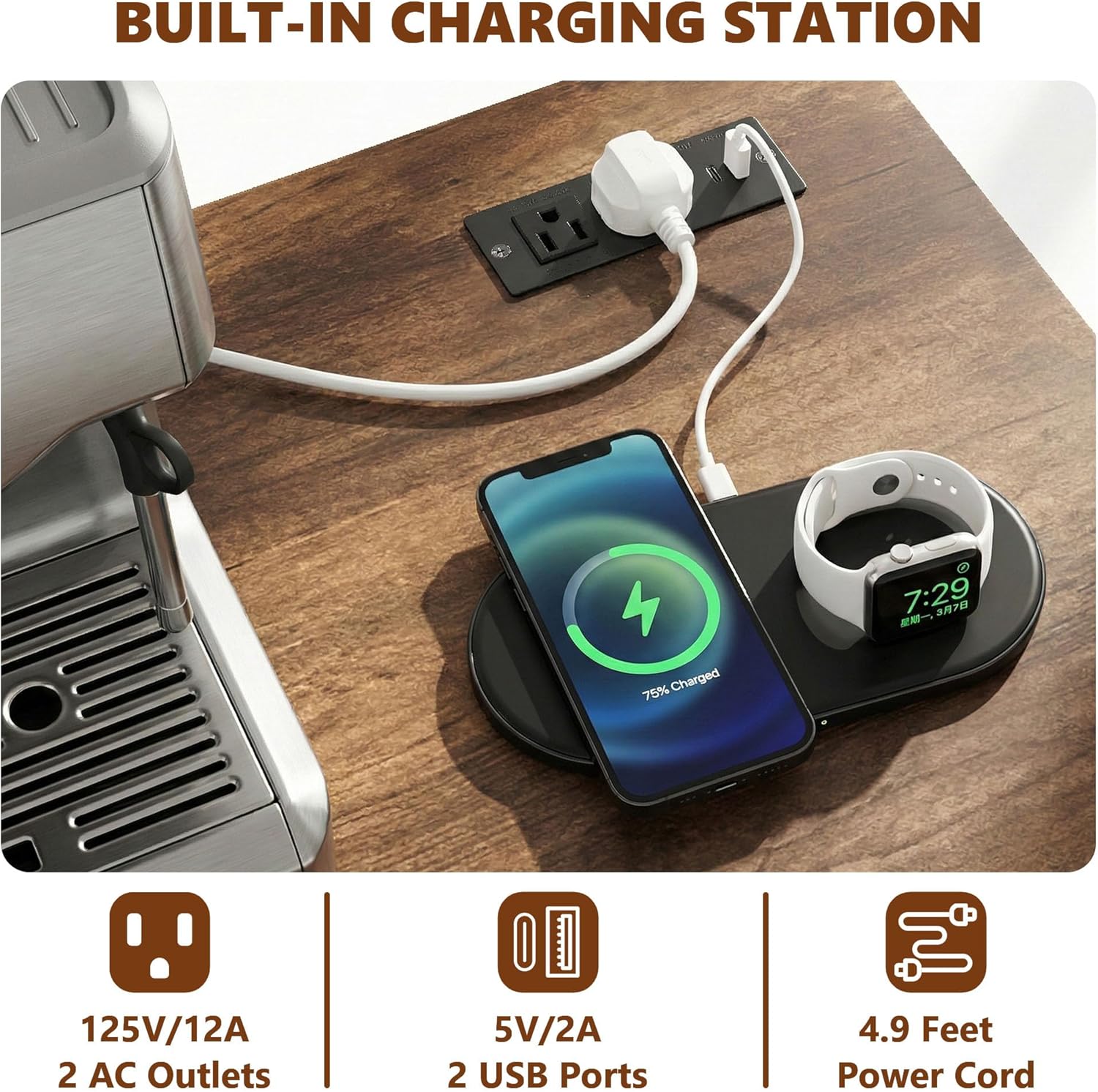 LAZZO 41.7" Mini Fridge Cabinet Coffee Bar with Mini Fridge Space,Power Outlet & Goblet Holder Bar Cabinets for Home Buffet Cabinet with Storage for Kitchen Dining Room Living Room Beige (41.7" L)