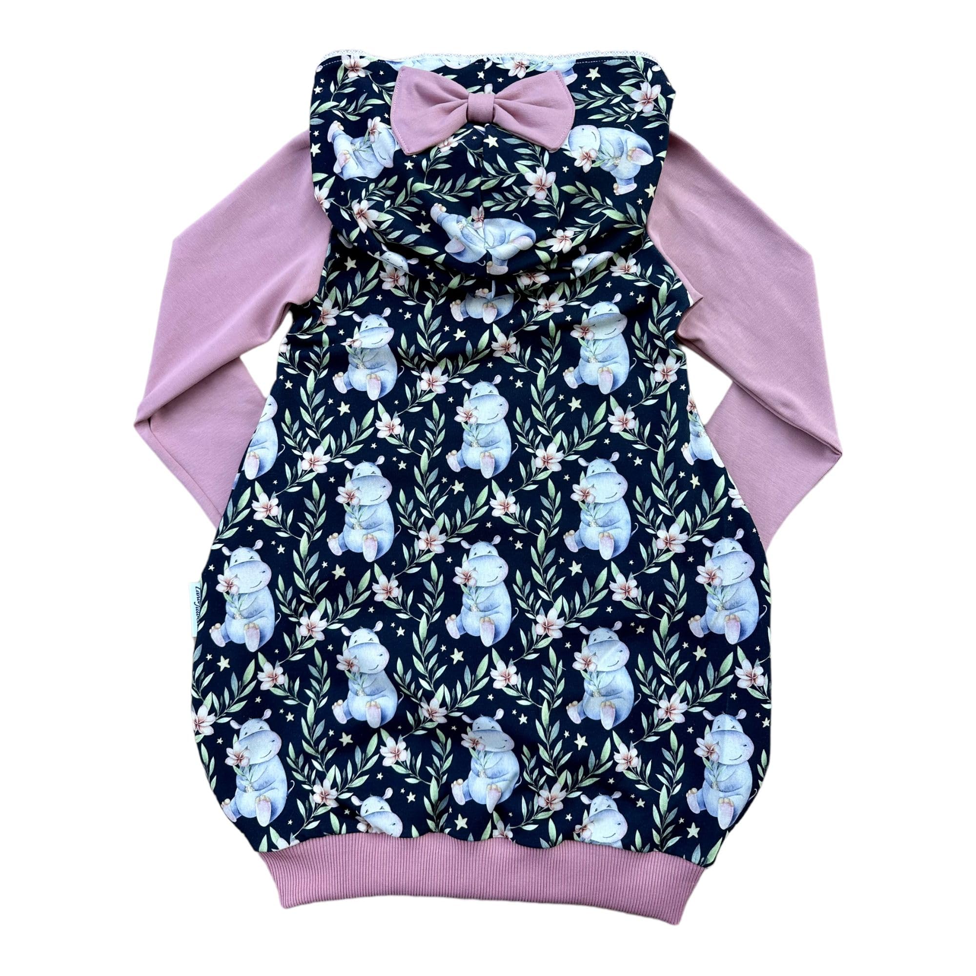 Ballonkleid Kapuzenkleid Mädchen Blumen Nilpferd | Niedlicher Boho Tierprint | Hoodie Sweatkleid Kinderkleidung
