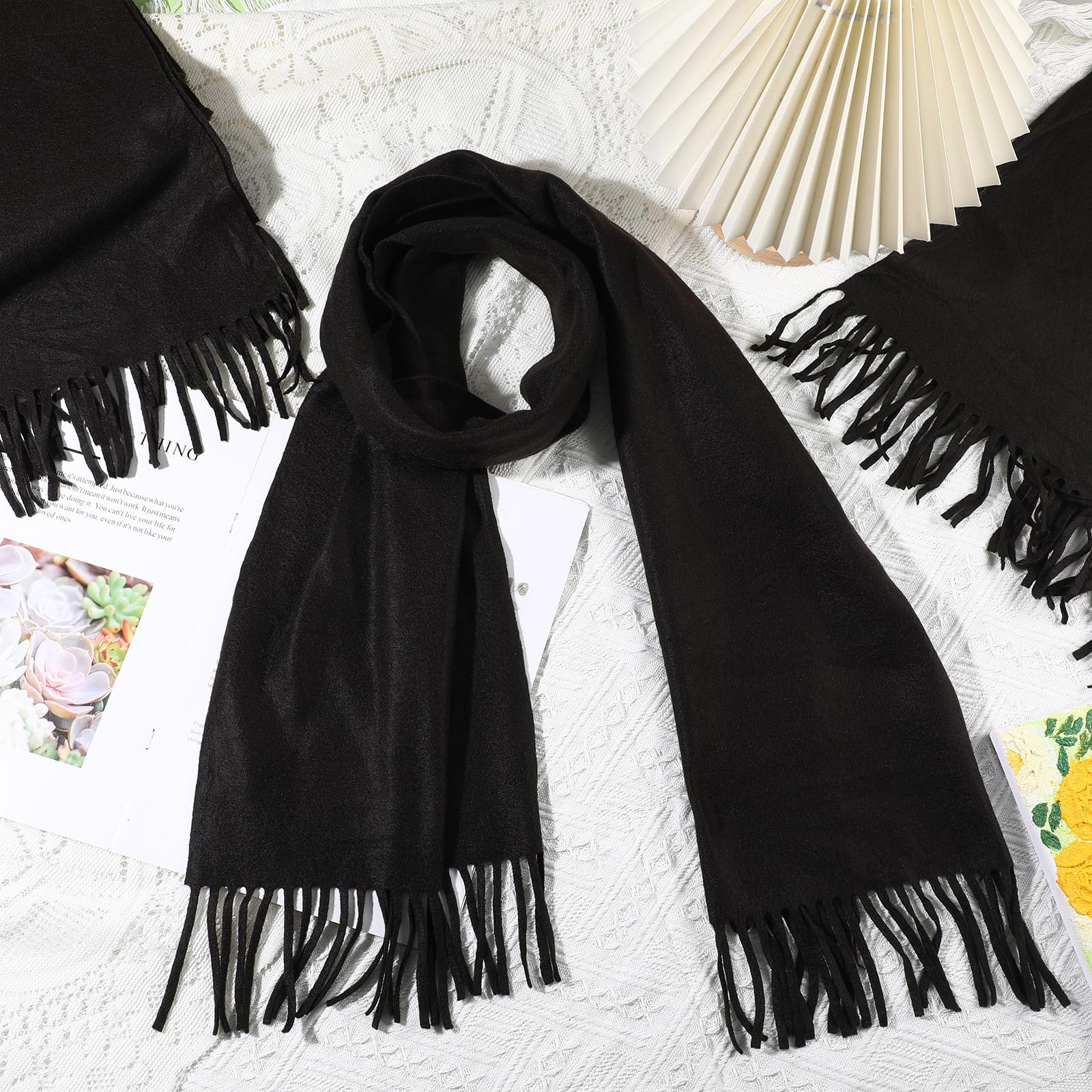 Suhine Warme Winterschal, weich, für kaltes Wetter, einfarbig, Unisex, Fleece-Schal für Damen und Herren, Schwarz, 24 Stück, Schwarz, Einheitsgröße