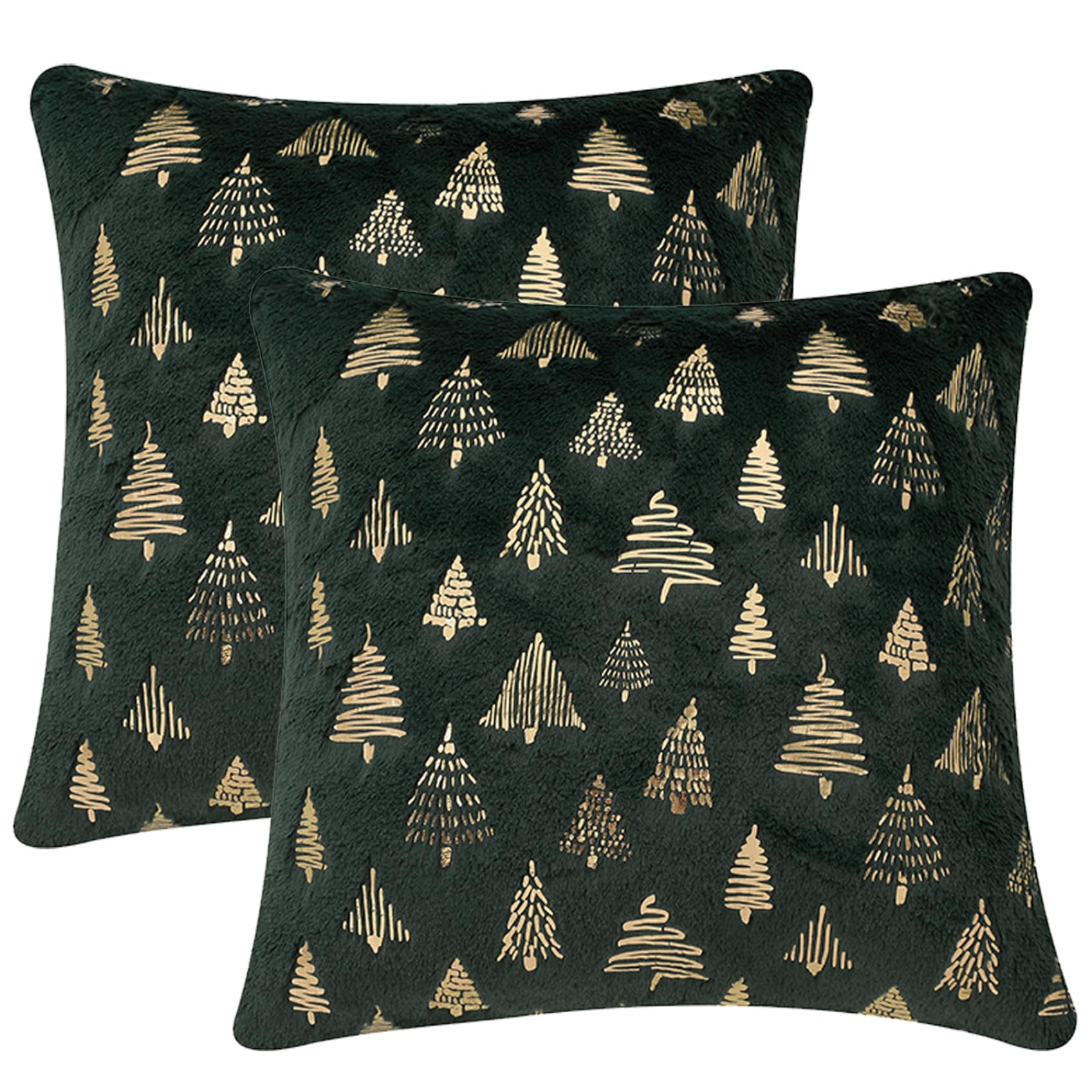 CAKEEYUM Christmas Pillow Covers 18x18 2Pcs Gold Foil Print Tree Soft Plush Throw Pillow Covers Glitter Christmas Decorations for Sofa Living Room Bedroom Green, Pill