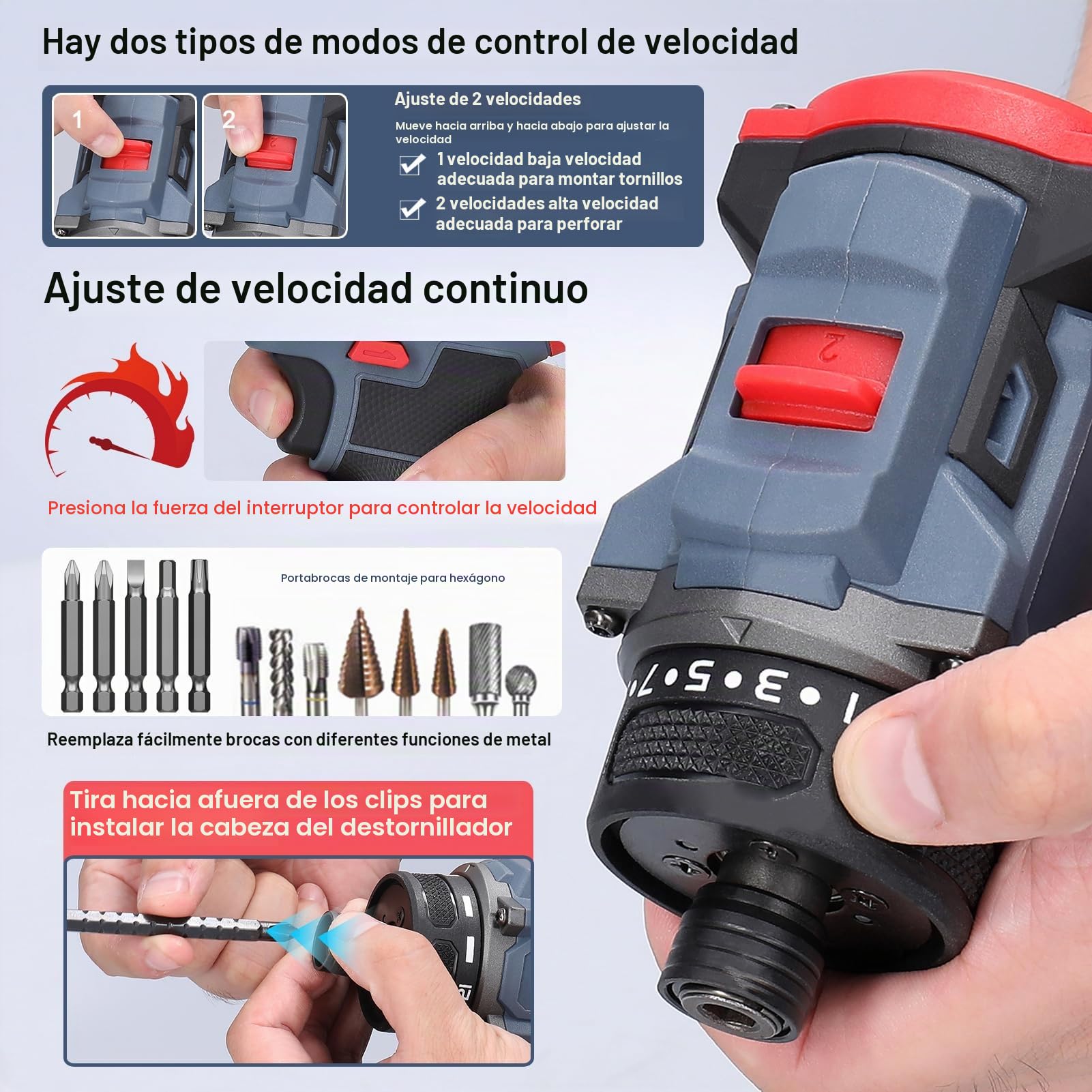 Weytoll Taladro Atornillador Inalámbrico de 16,8 V, Destornillador Inalámbrico con 2 Baterías 1300 mAh, Máximo 45 Nm, Ajuste de par 23+1, 2 Velocidades, Luz LED para Reparación