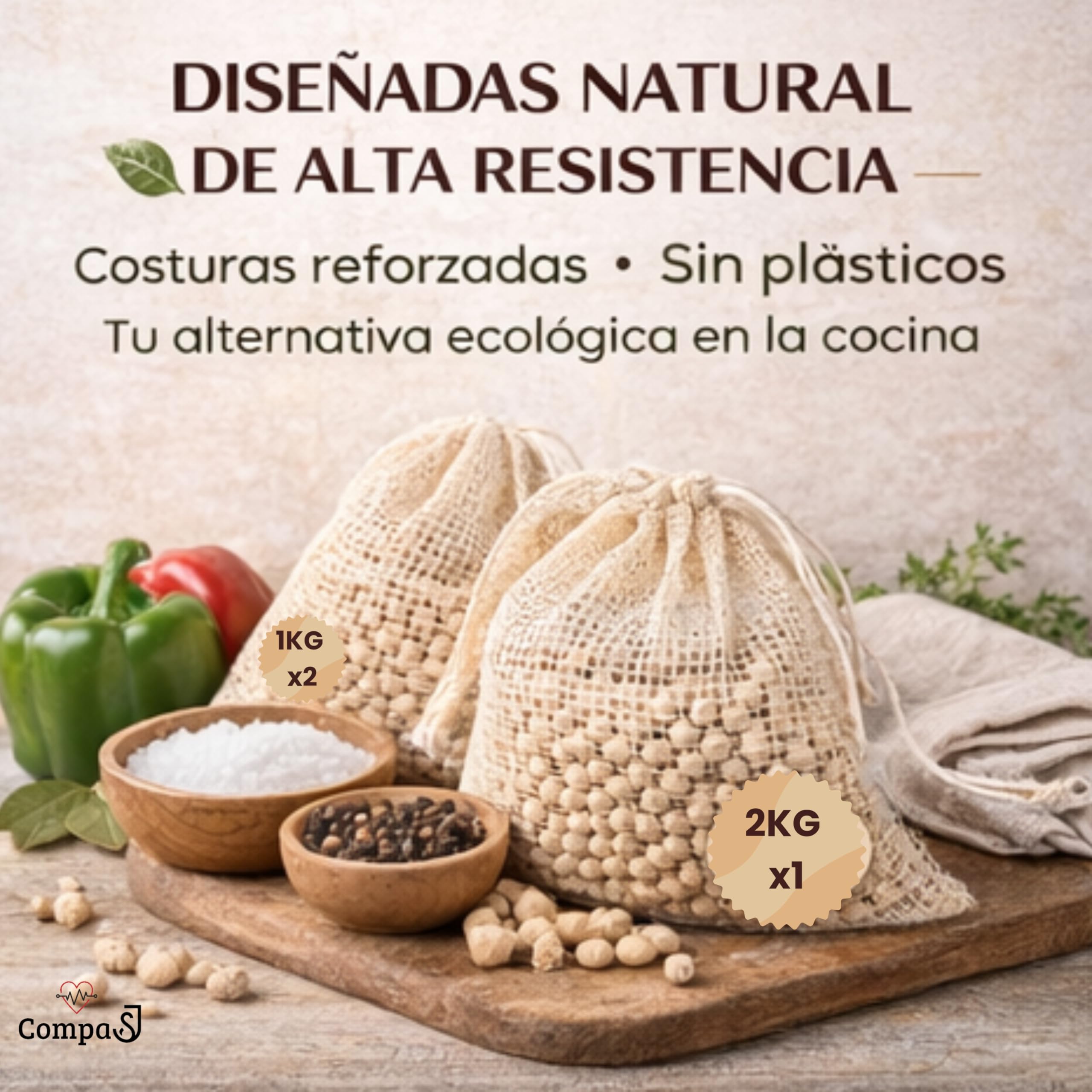 Set de 3 Mallas para Cocer Garbanzos y Legumbres - Bolsa para Cocinar Carne - Red de Cocción