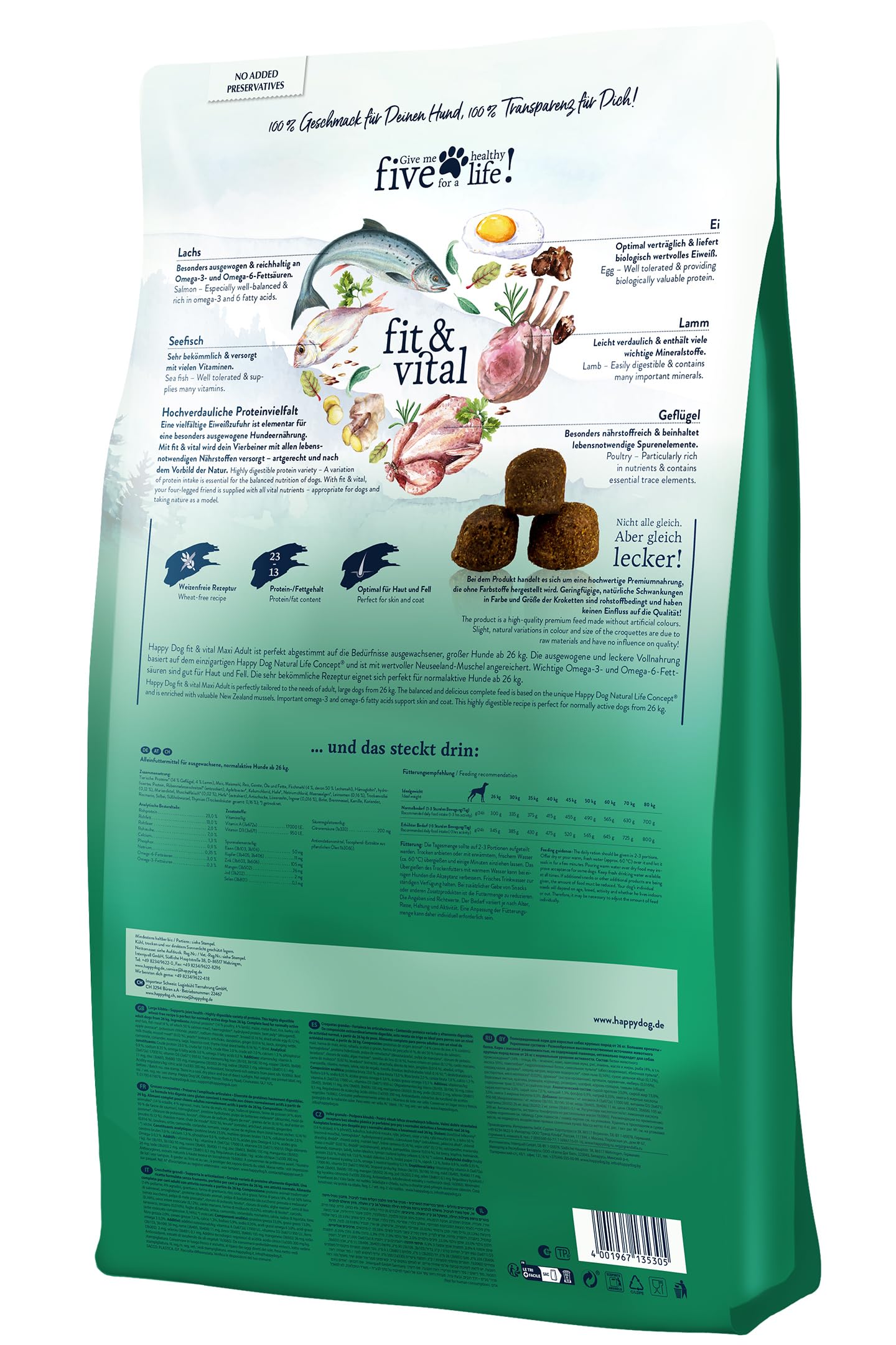 Happy Dog 60761 - Supreme fit & vital Maxi Adult - Hunde-Trockenfutter für große Hunde - 14 kg Inhalt