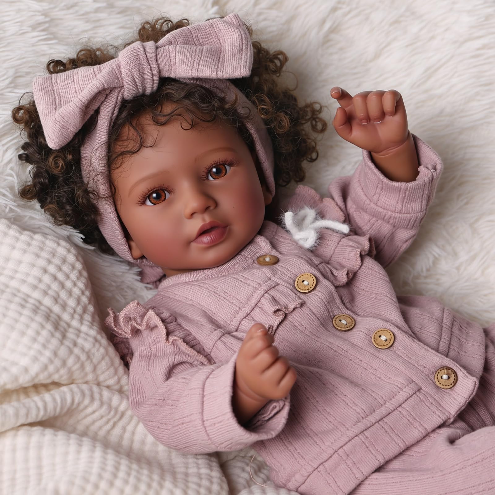 View 1 of (eyes closed) BABESIDE Reborn Baby Dolls Black Girl Callie - 20 Inch Soft Body Realistic Baby Doll Handmade Real Life Baby Dolls with Clothes and Toy Gift for Kids Age 3+
